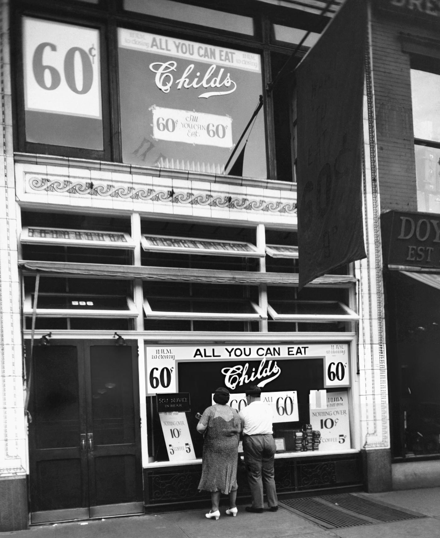Facade Of A Child'S Restaurant In New York City During The Depression, Showing Bargain Prices, 1930S.