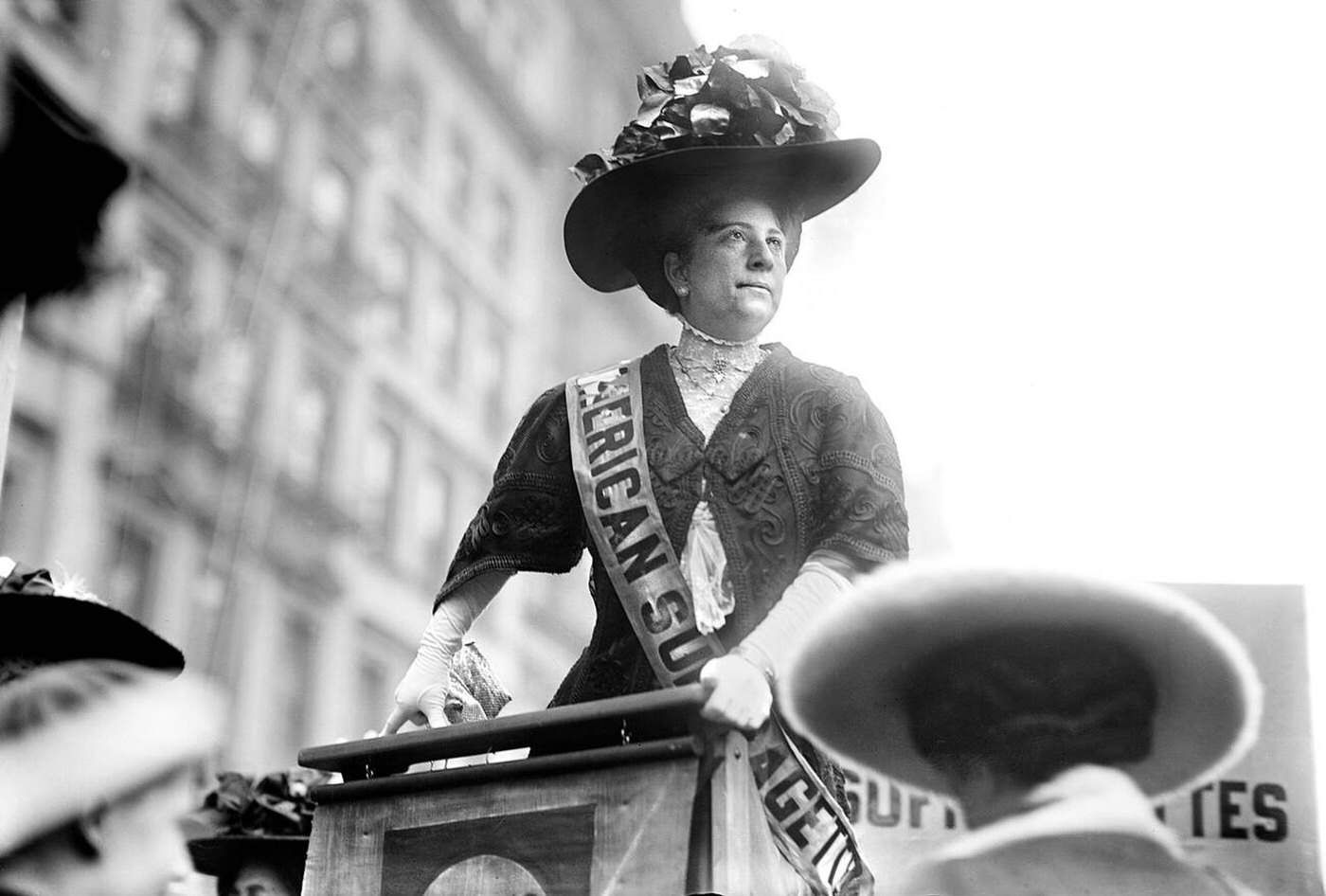 Suffragette Mrs. Sophia Loebinger Speaking Before City Hall, New York City, 1908.