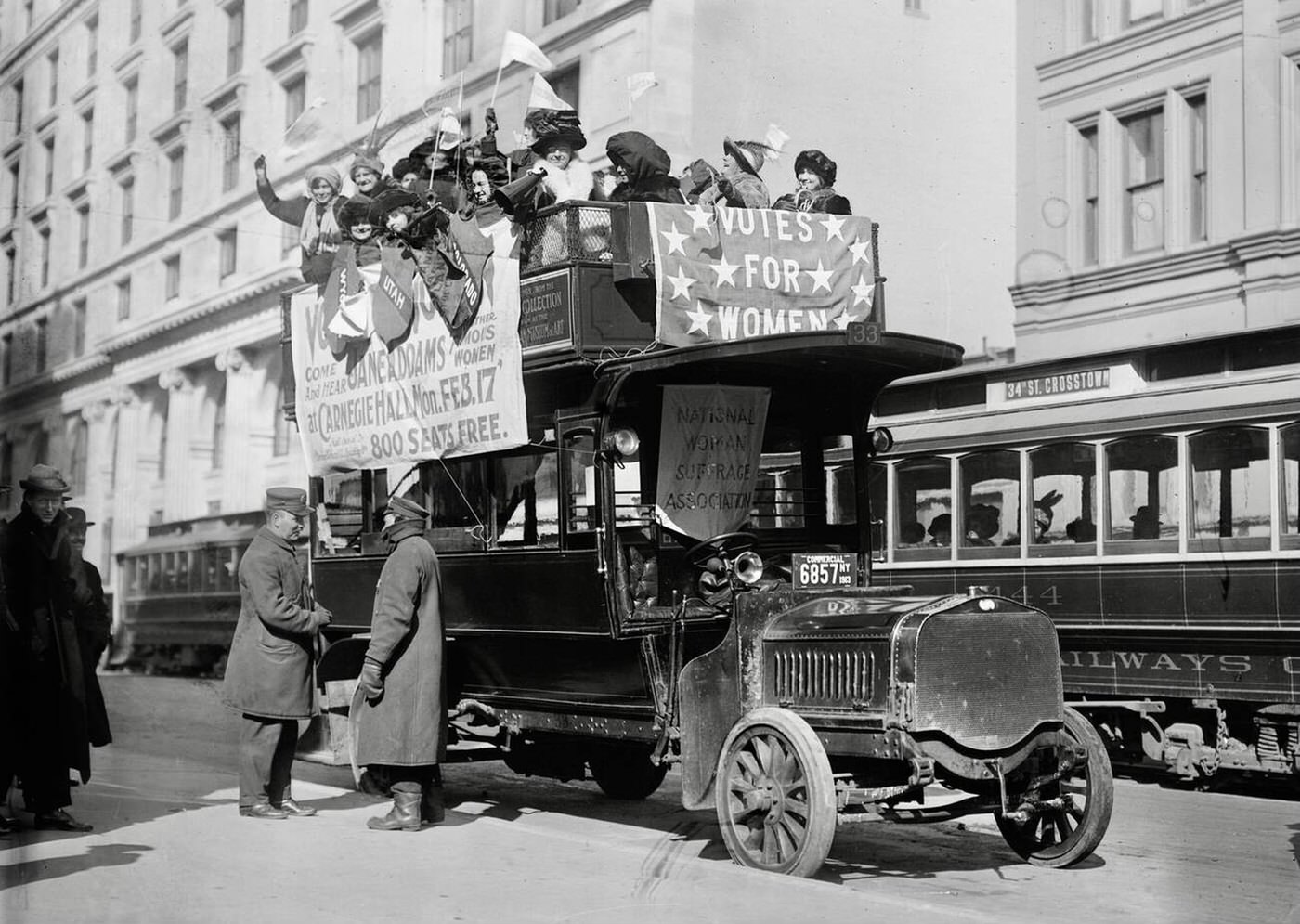Suffragists On An Open Top Bus In New York City On Their Way To Washington, 1913.