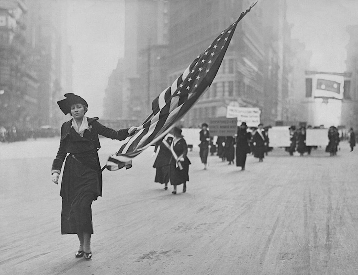 Neysa Mcmein Carrying The Flag At A Woman'S Suffrage Parade In New York City, 1917.