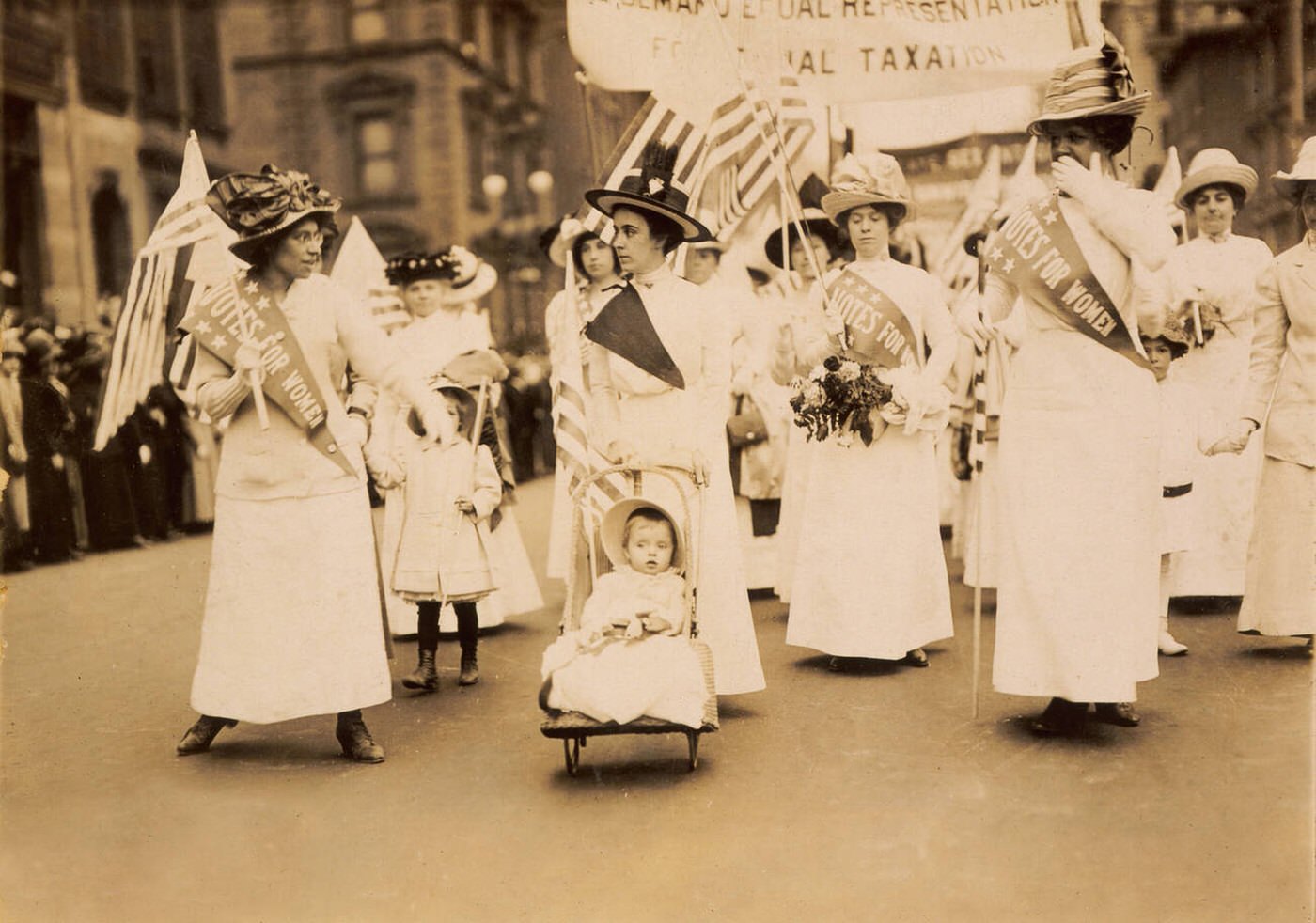 Group Of Women And Children Marching In Suffragist Parade, New York City, 1912.
