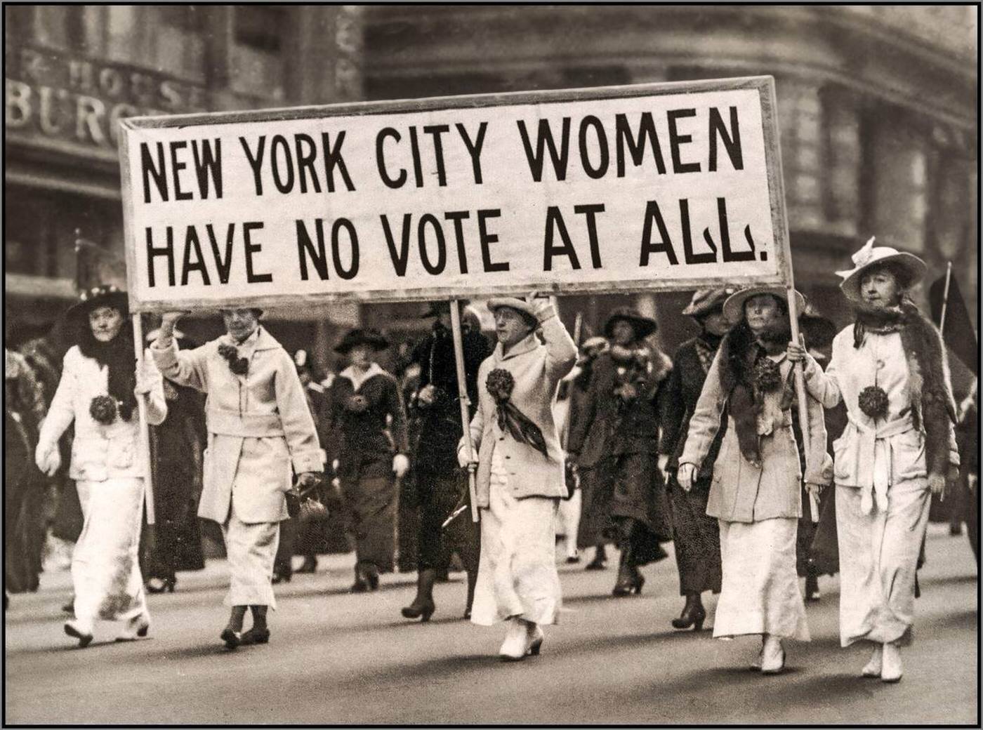 Suffrage Votes For Women Demonstration With Banner On New York Streets, 1903.