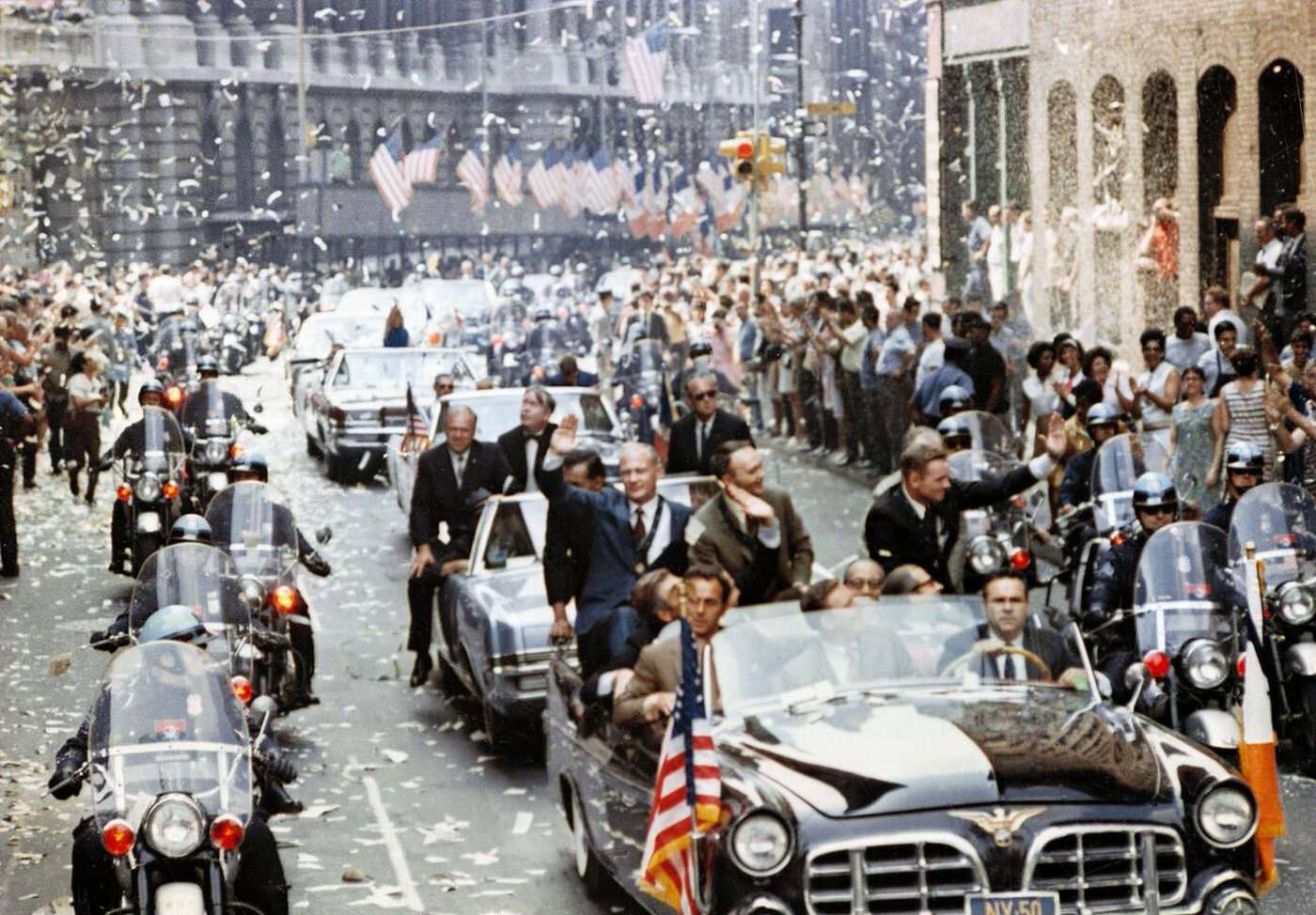 Ticker Tape Parade For Apollo 11 Crewmen Neil A. Armstrong, Michael Collins, And Edwin E. Aldrin Jr., New York City, 1969.