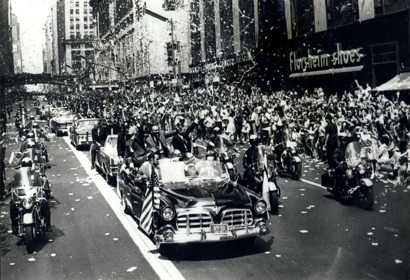 Apollo 11 Astronauts, Neil Armstrong, Edwin Aldrin And Michael Collins, Paraded Through New York, 1969.