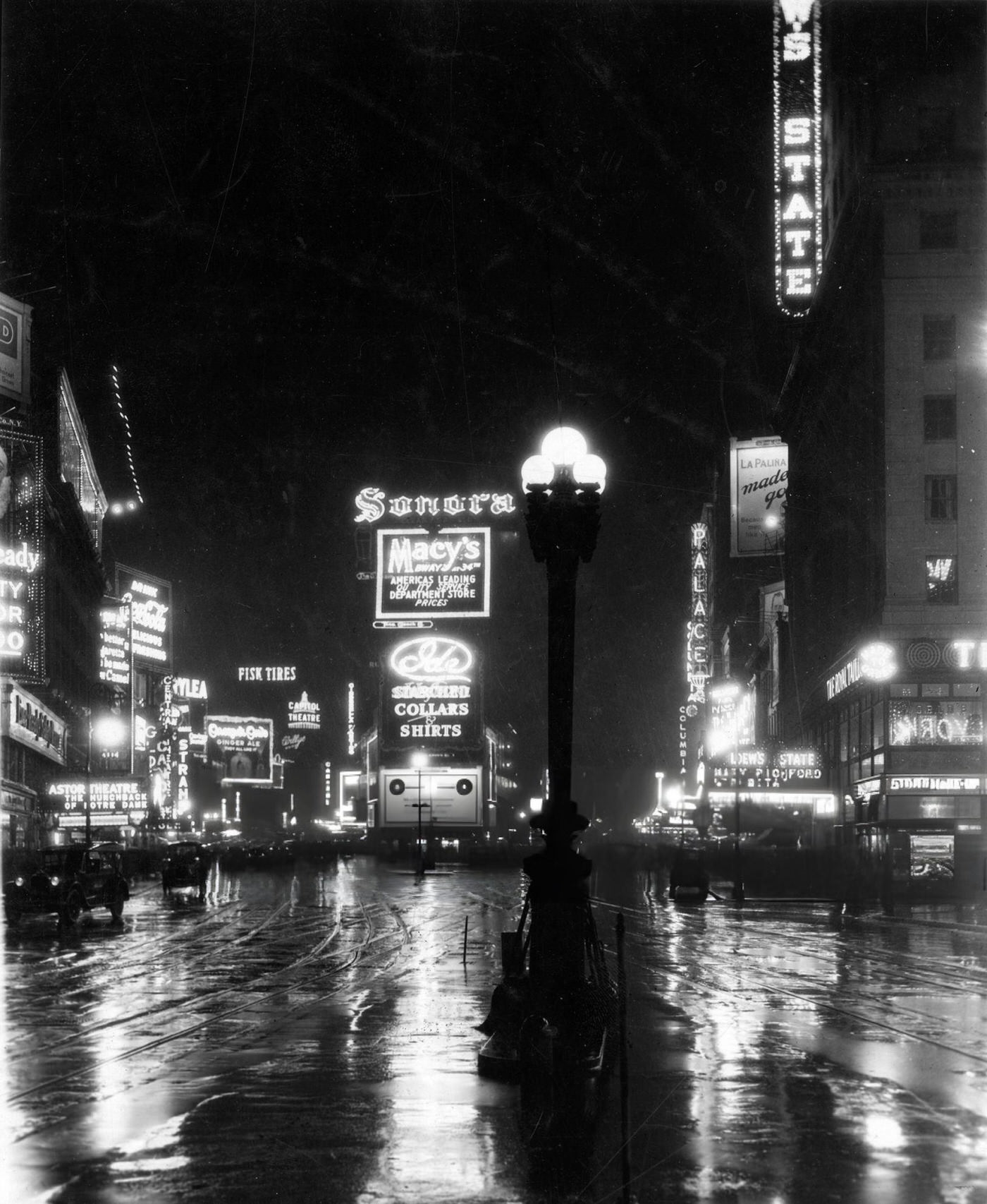 View Of Marquees For The Plymouth, Laurette Taylor, The Music Box, The Imperial, And The Klaw Theaters Along 45Th Street At Night, Times Square, 1925.