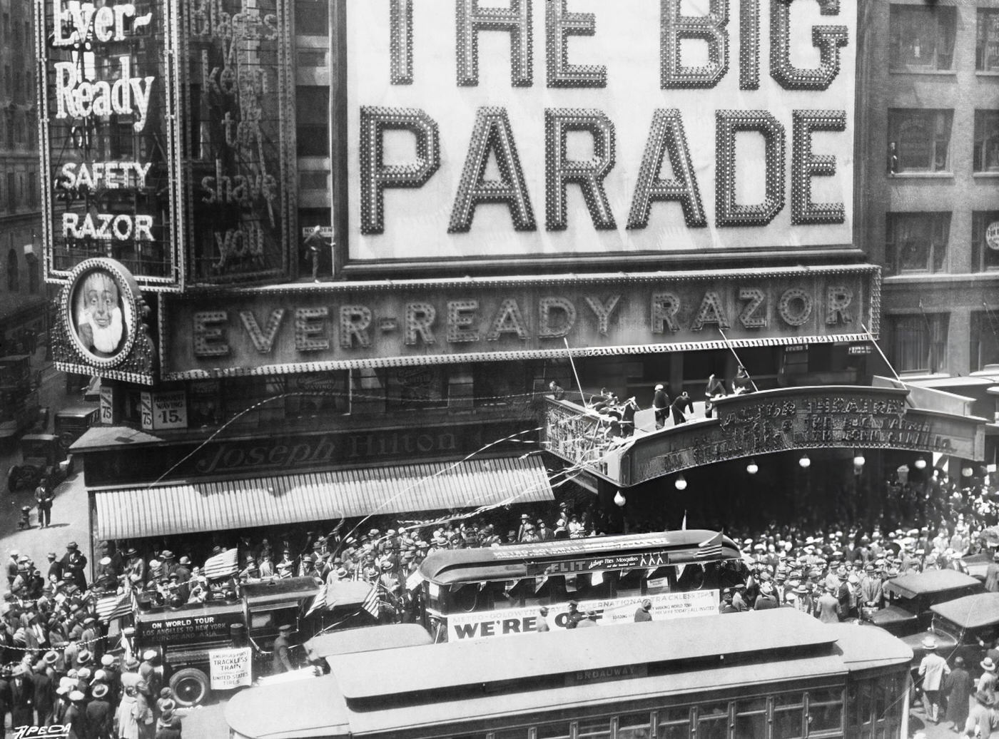 A Time-Lapsed Photograph Of A Night Scene In Leicester Square, London, 1925.