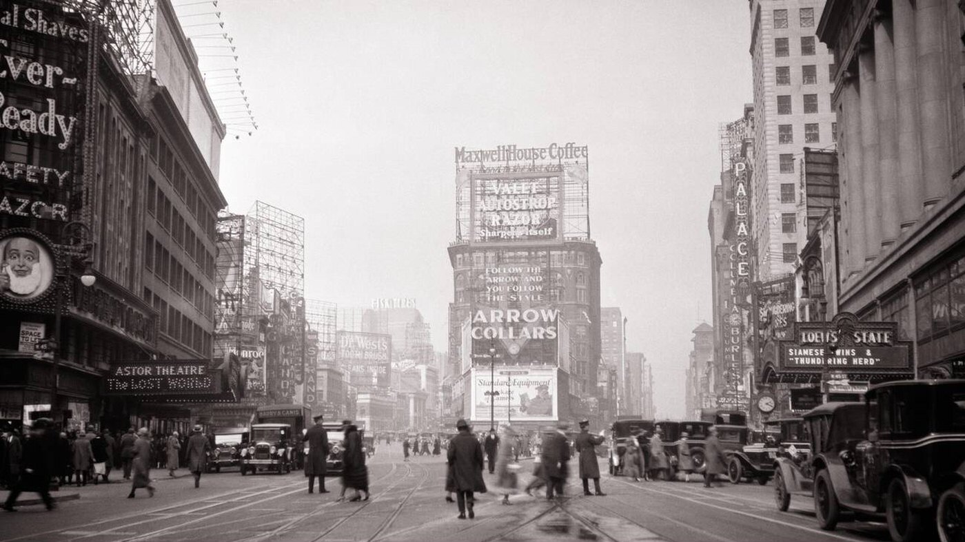 The Theatre District Around Times Square, New York, Viewed From The Times Building, Showing Long Acre Square In The Distance And The Hotel Claridge In The Foreground, 1920S.