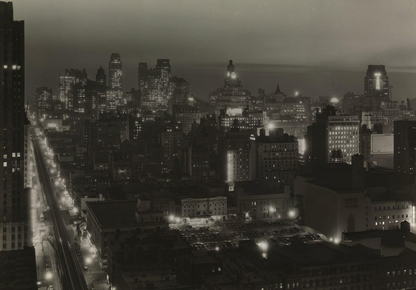 Times Square And Sixth Avenue From Warwick Hotel, Night, 1930.