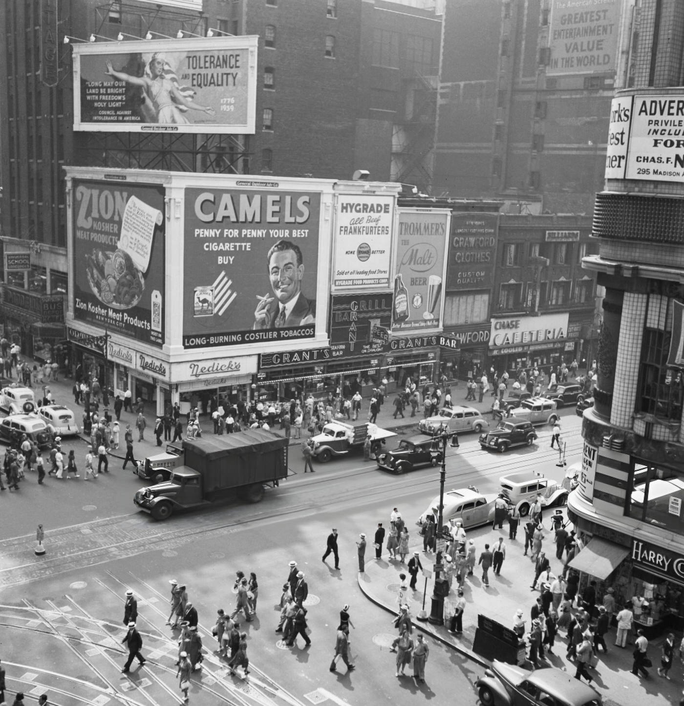 Billboards On Times Square, Including An Advertisement For Camels Cigarettes, 1939.