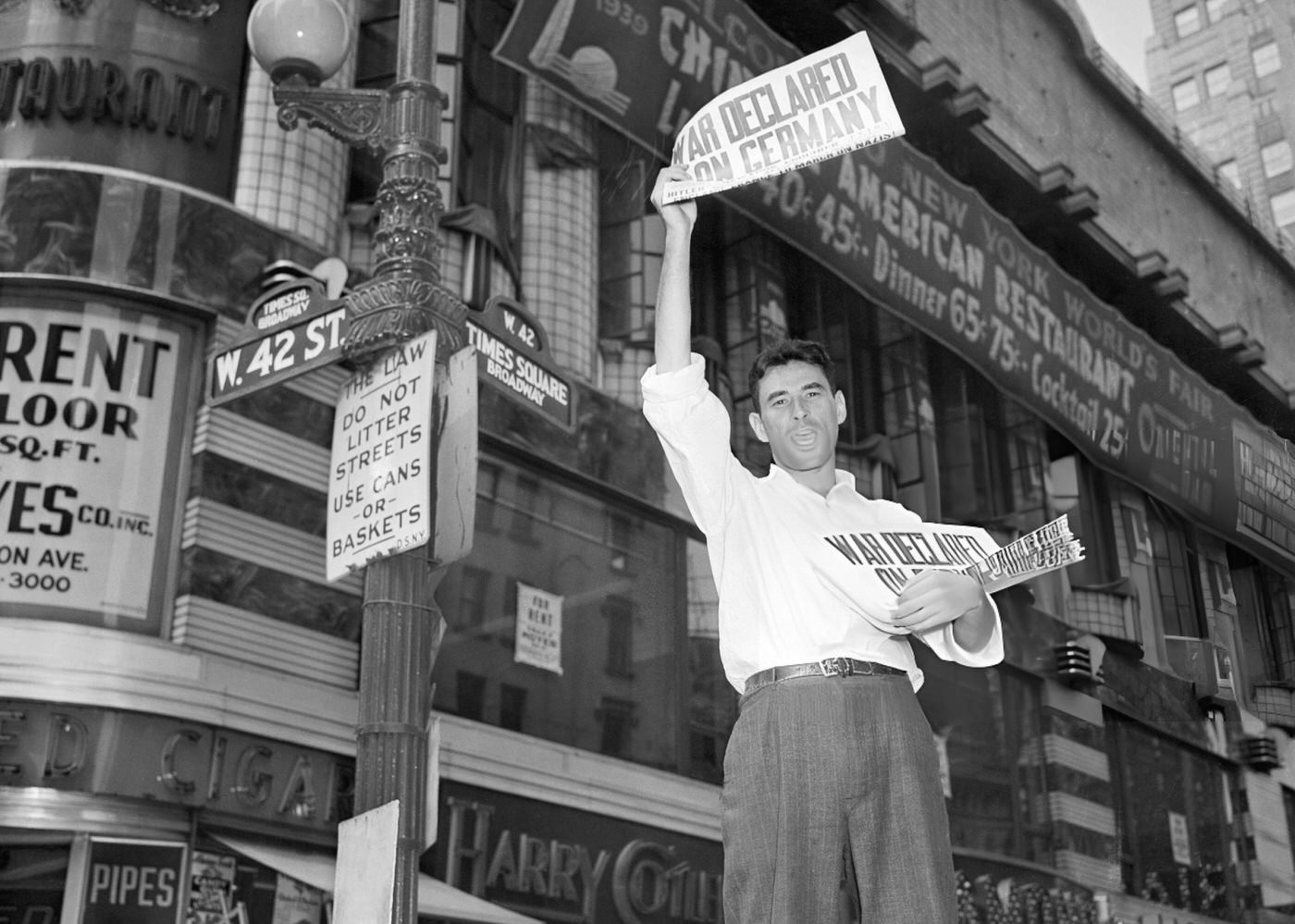 Newsboy Holds An Extra Paper With War Declaration News, September 1939.