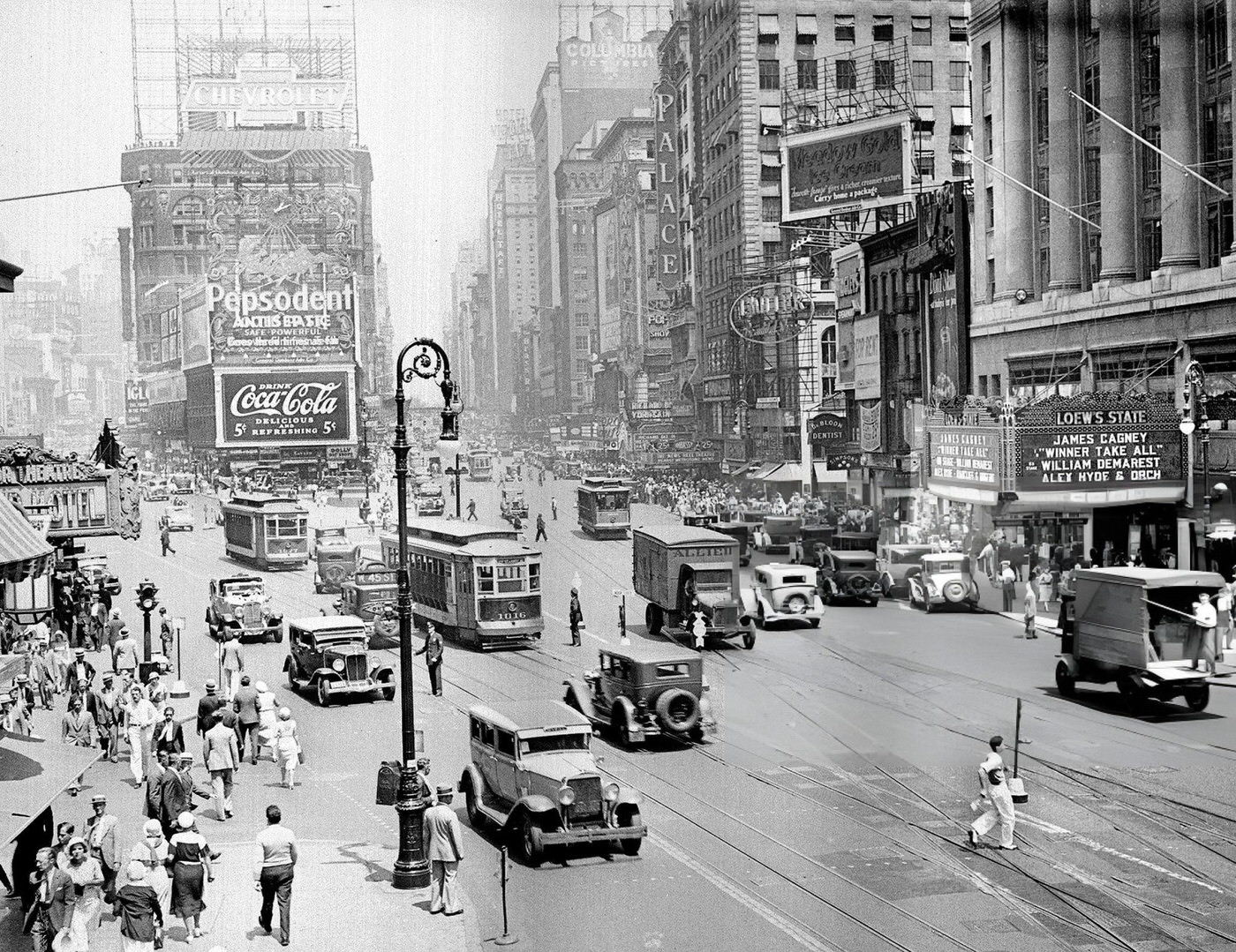 Traffic, Including Streetcars, In Times Square, July 1930S.