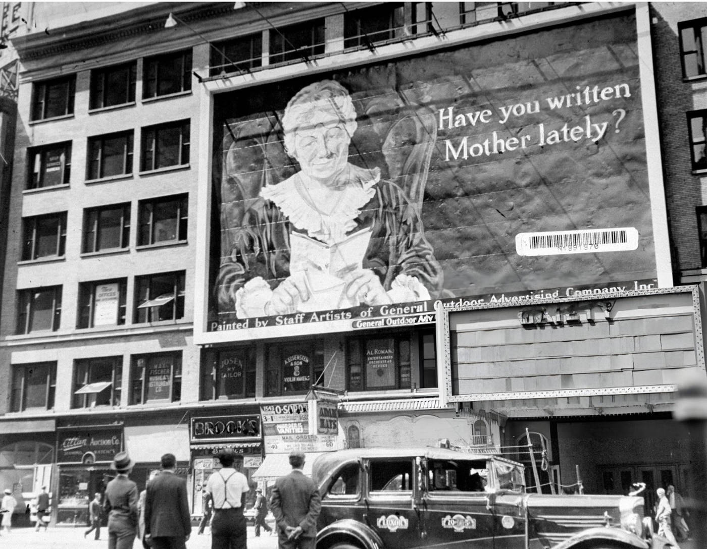General Outdoor Advertising Company Employs Jobless Individuals In Times Square To Create A Reminder To Write Home, August 1930S.