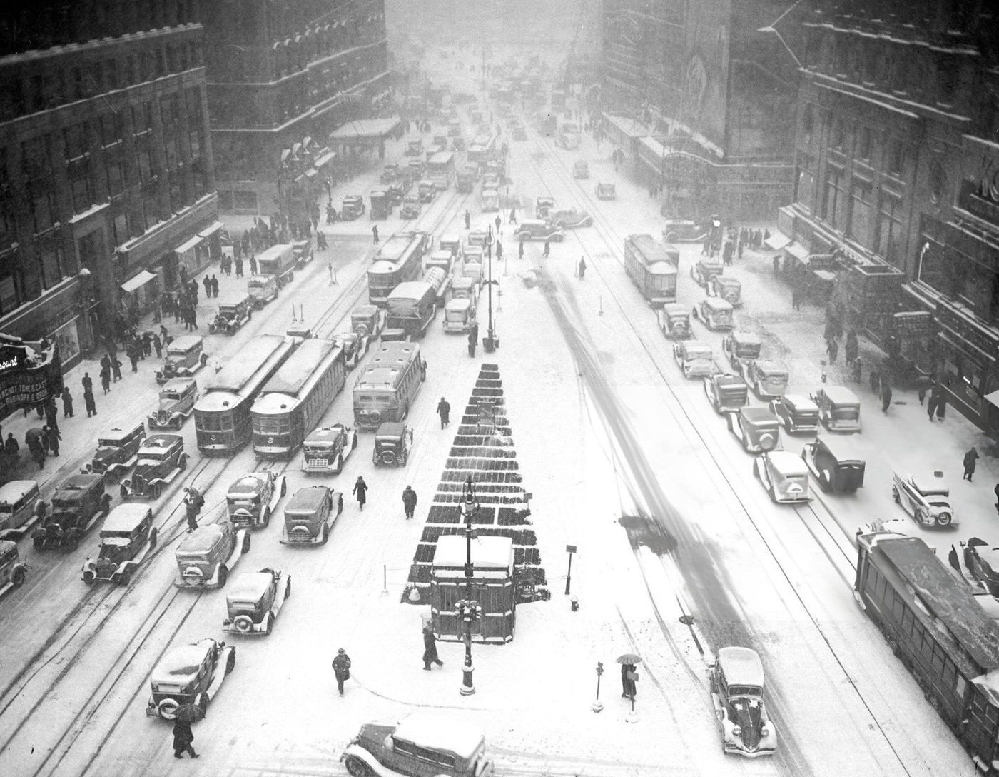 Times Square Covered In A White Blanket During A Snowstorm, January 1930S.