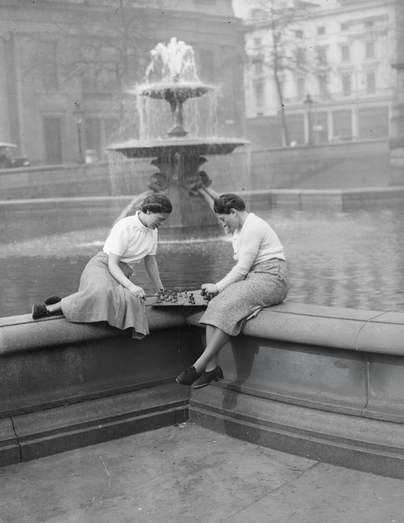 Two Women Playing Chess In Trafalgar Square, London, During Their Lunch Break, March 1936.