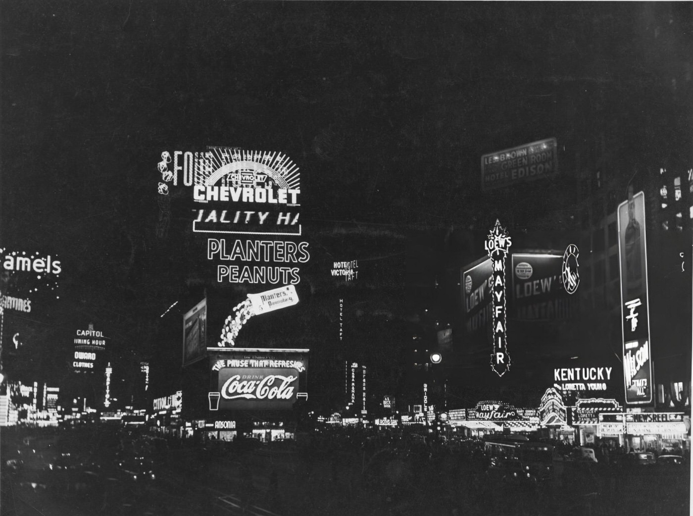 Neon Signs In Times Square, Looking Uptown Along Broadway And 7Th Avenue, 1938.