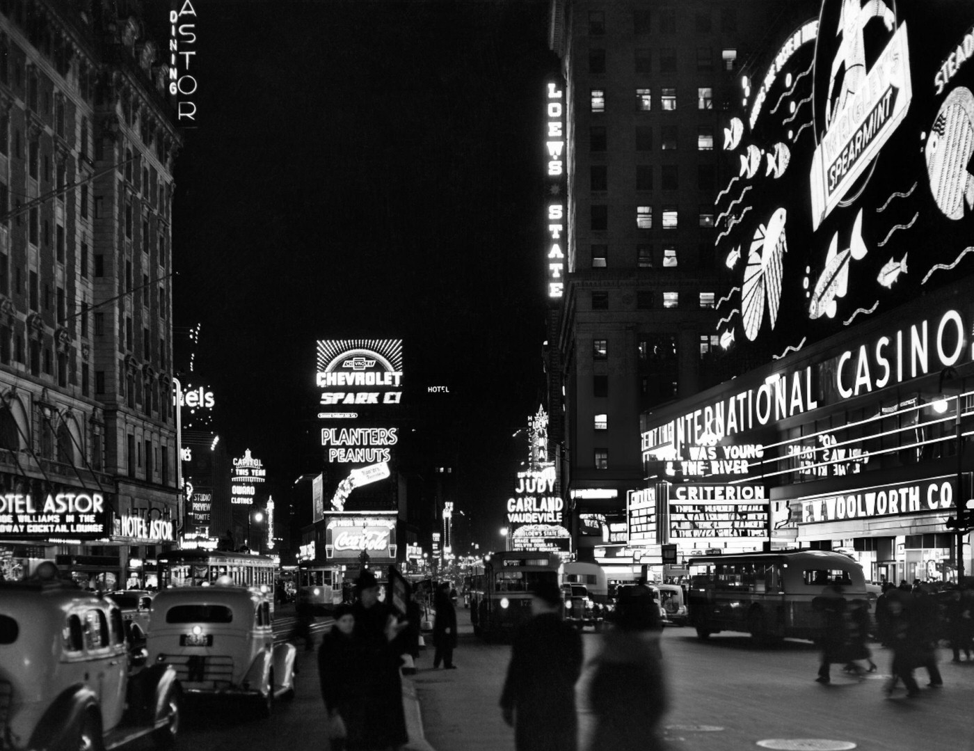 Broadway Looking North From 44Th Street At Night, Times Square, 1930S.