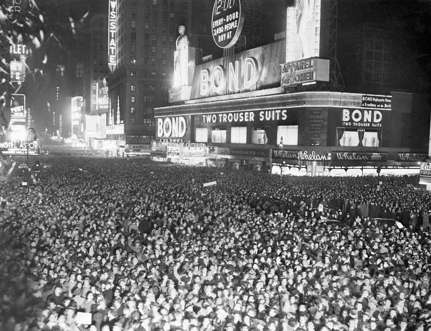 An Estimated Three-Quarters Of A Million Revelers Jammed Times Square Welcoming The New Year, 1950.