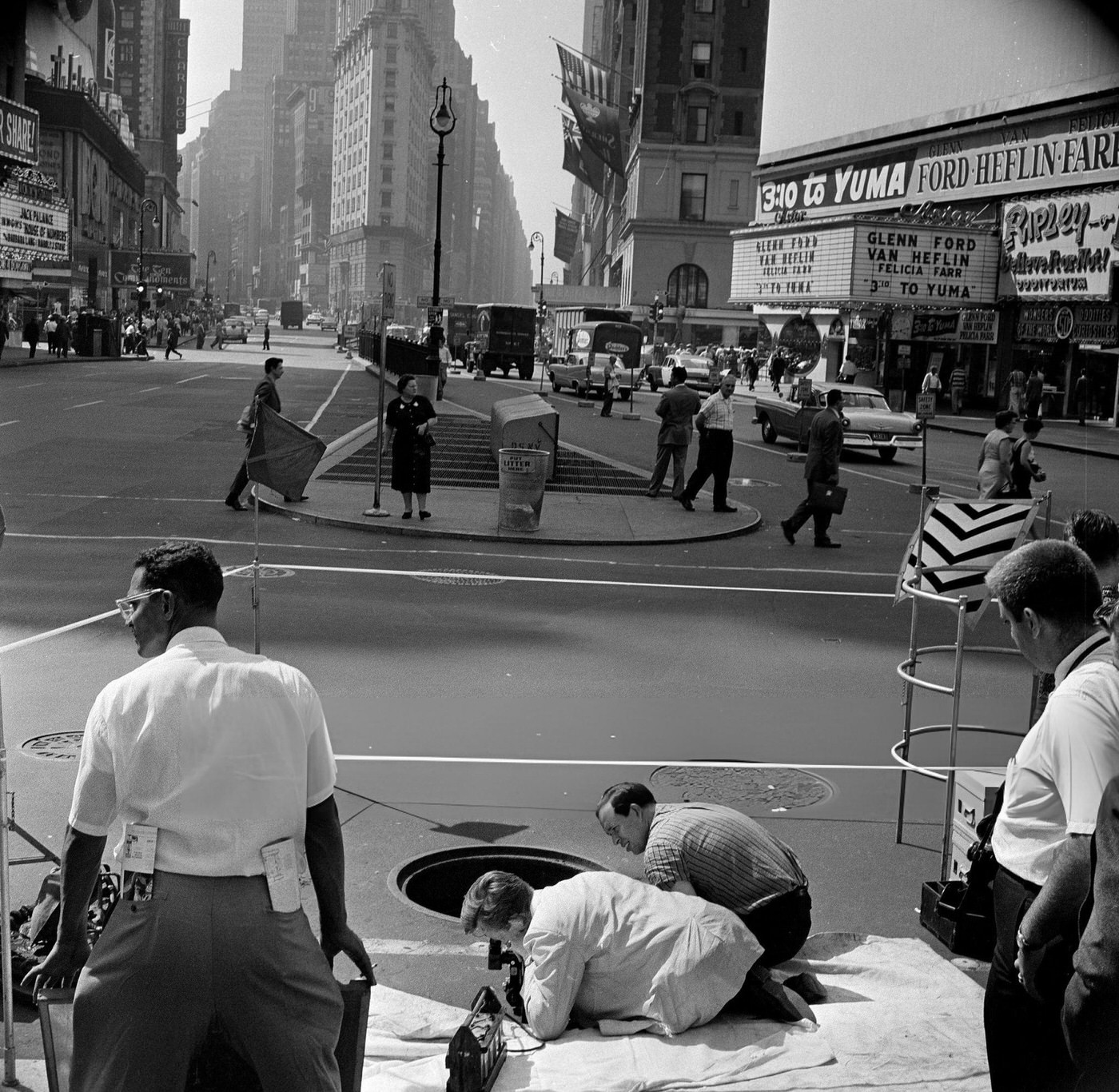 Film Crew Shooting Panoramic Shots Of Times Square, September 13, 1957.