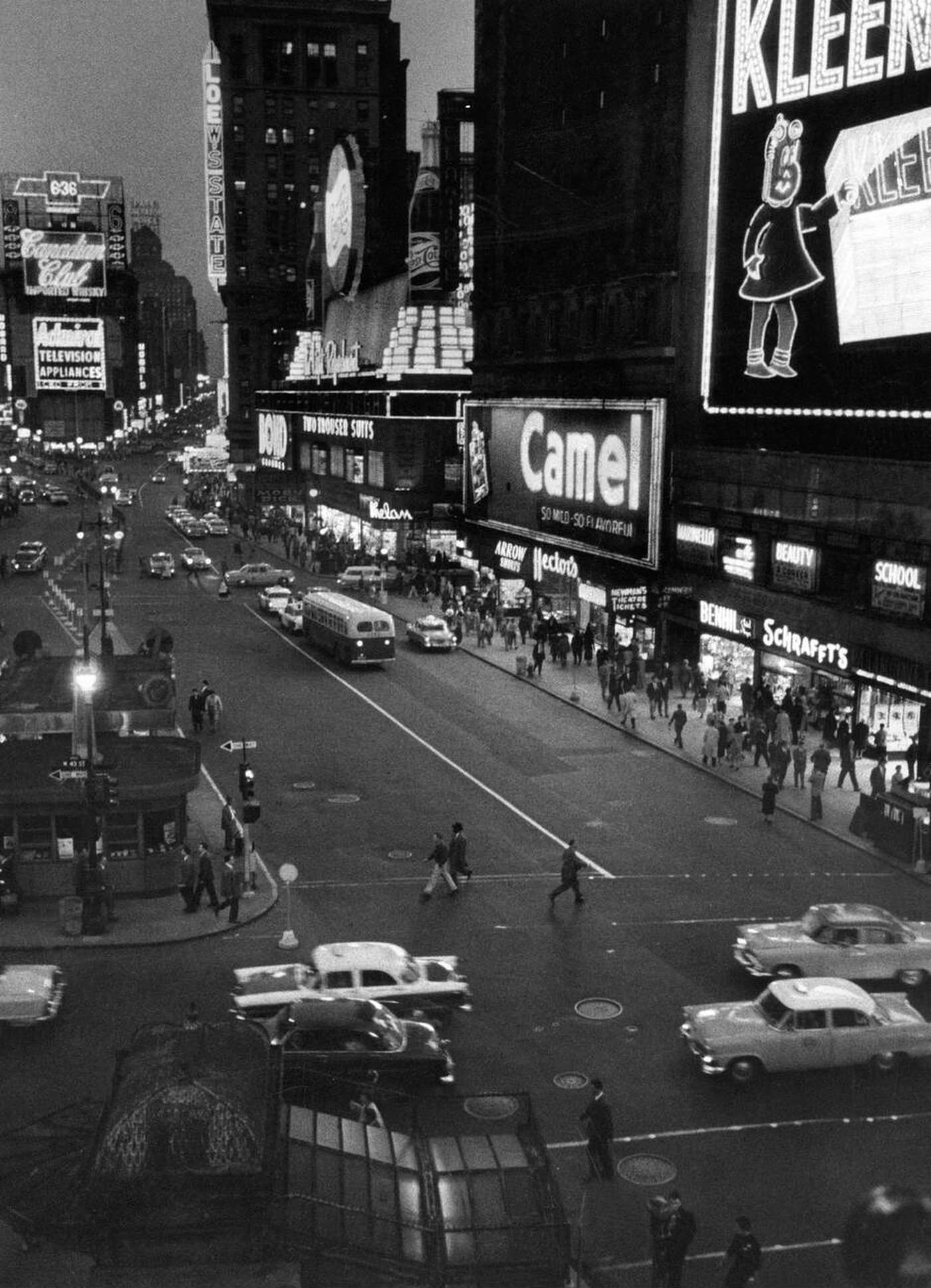 Times Square In New York At Night, 1950.