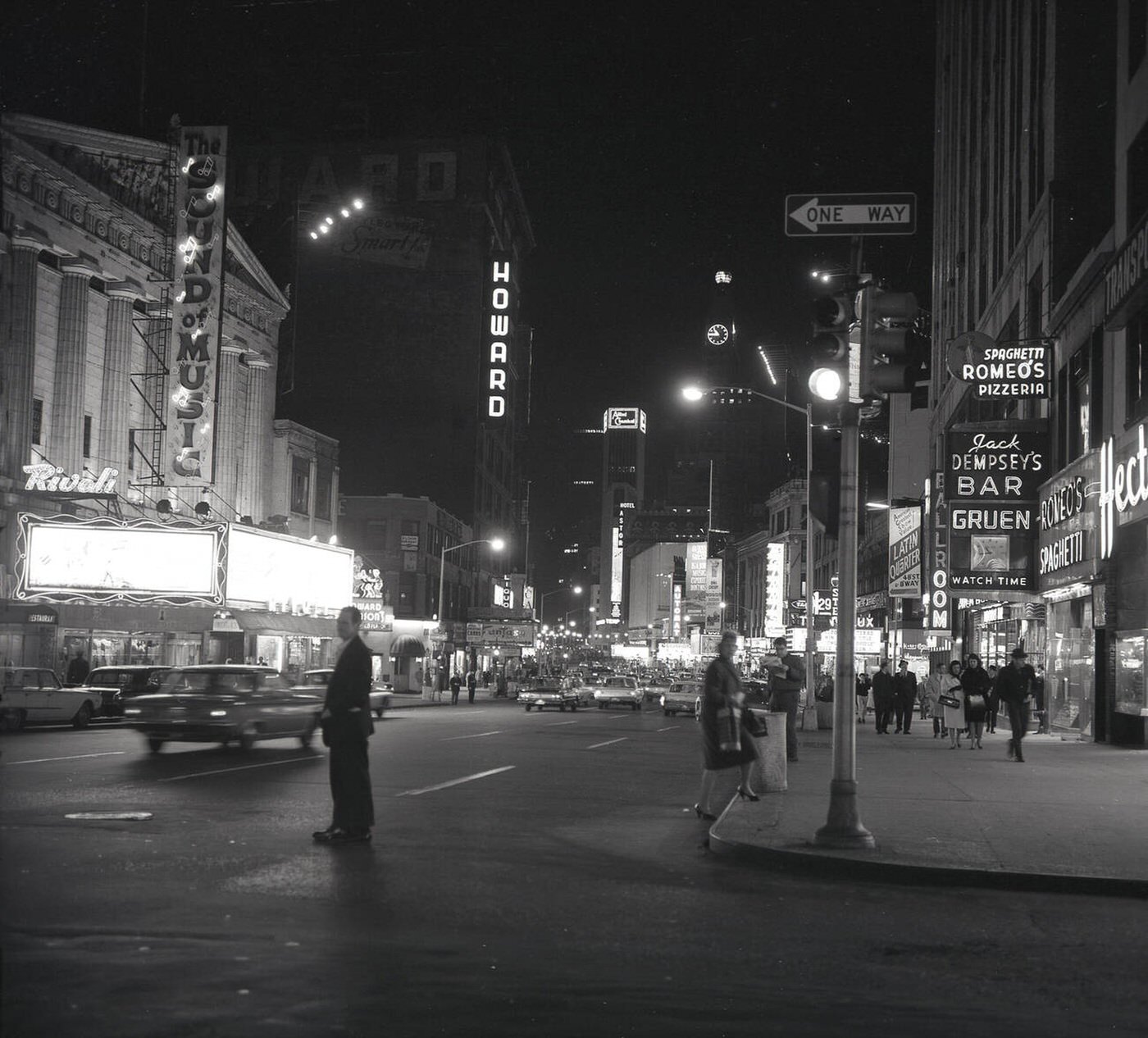 Evening Time At Broadway, Mid-Town Manhattan, Showing Movie Theatres, 1950S.