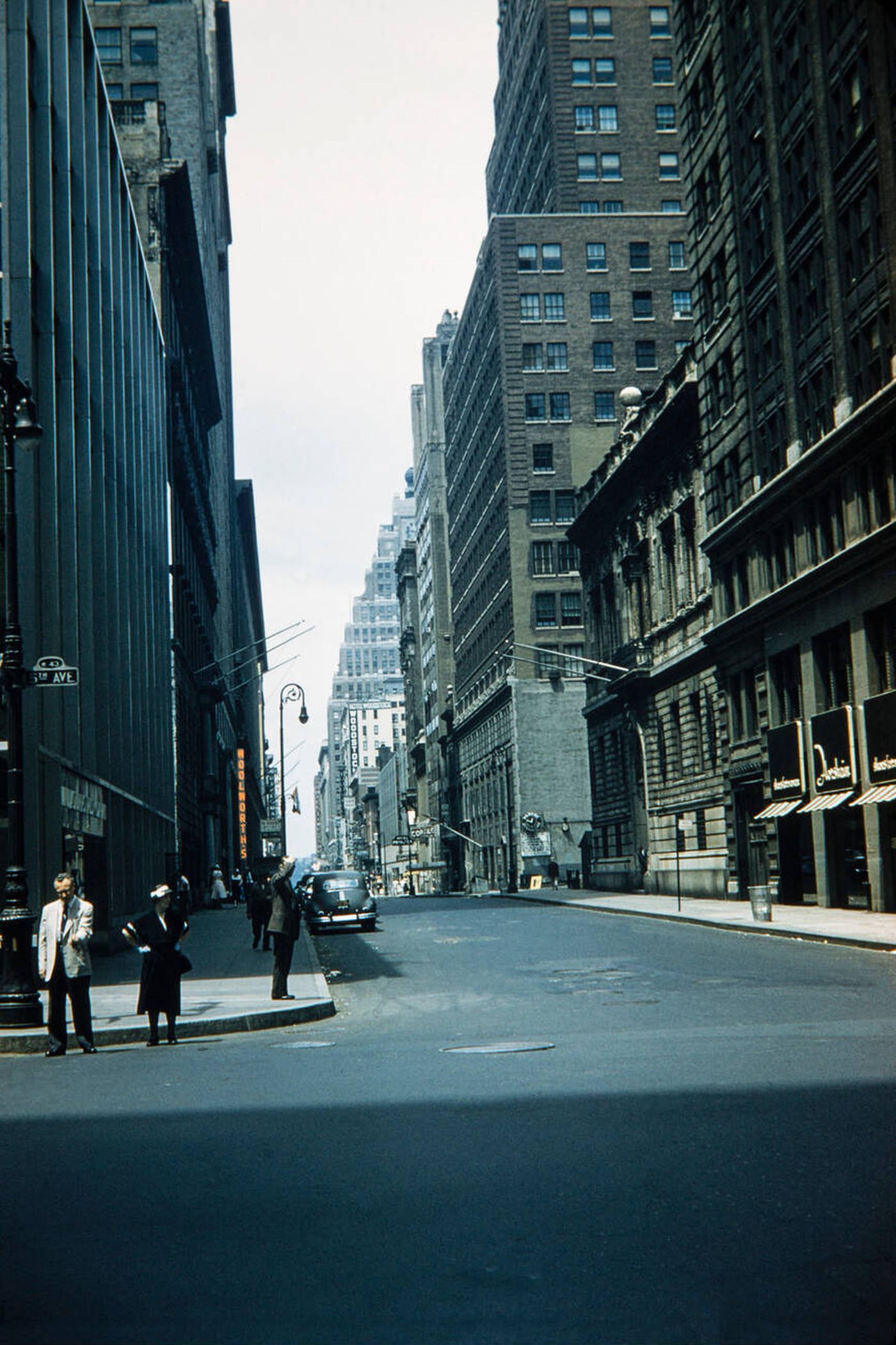 View Looking Up West 43Rd Street From The Corner Of 5Th Avenue In Manhattan, 1956.