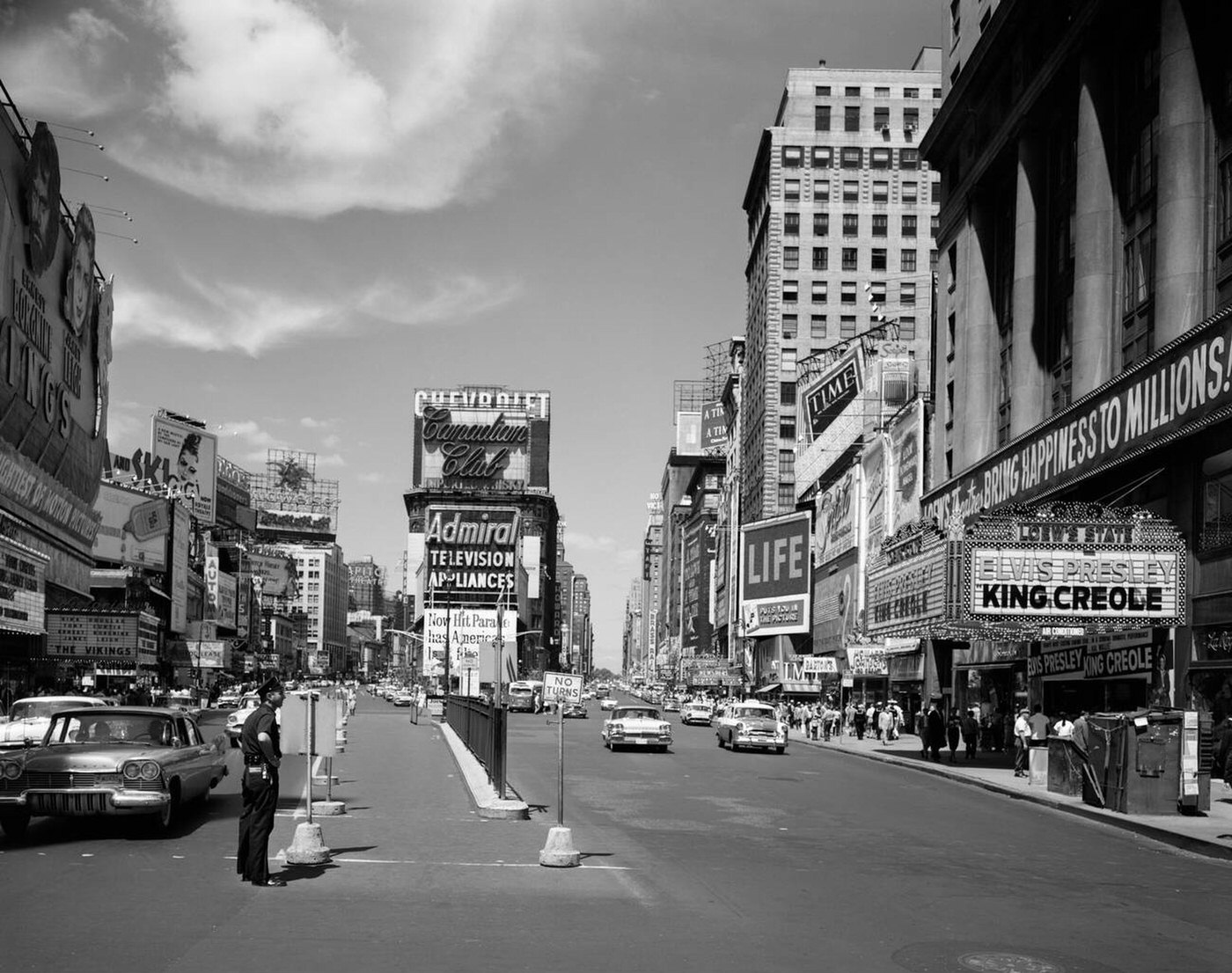 Looking North Up Broadway From Times Square To Duffy Square, With 'King Creole' On A Movie Marquee, July 1, 1958.