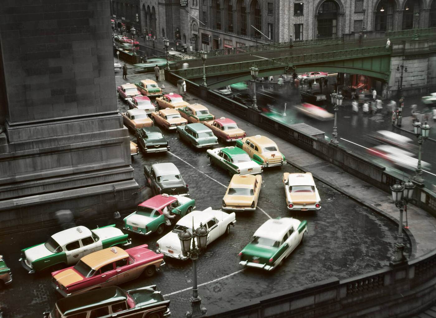 Traffic Jam On A Rainy Day Around Grand Central Station, August 2, 1958.