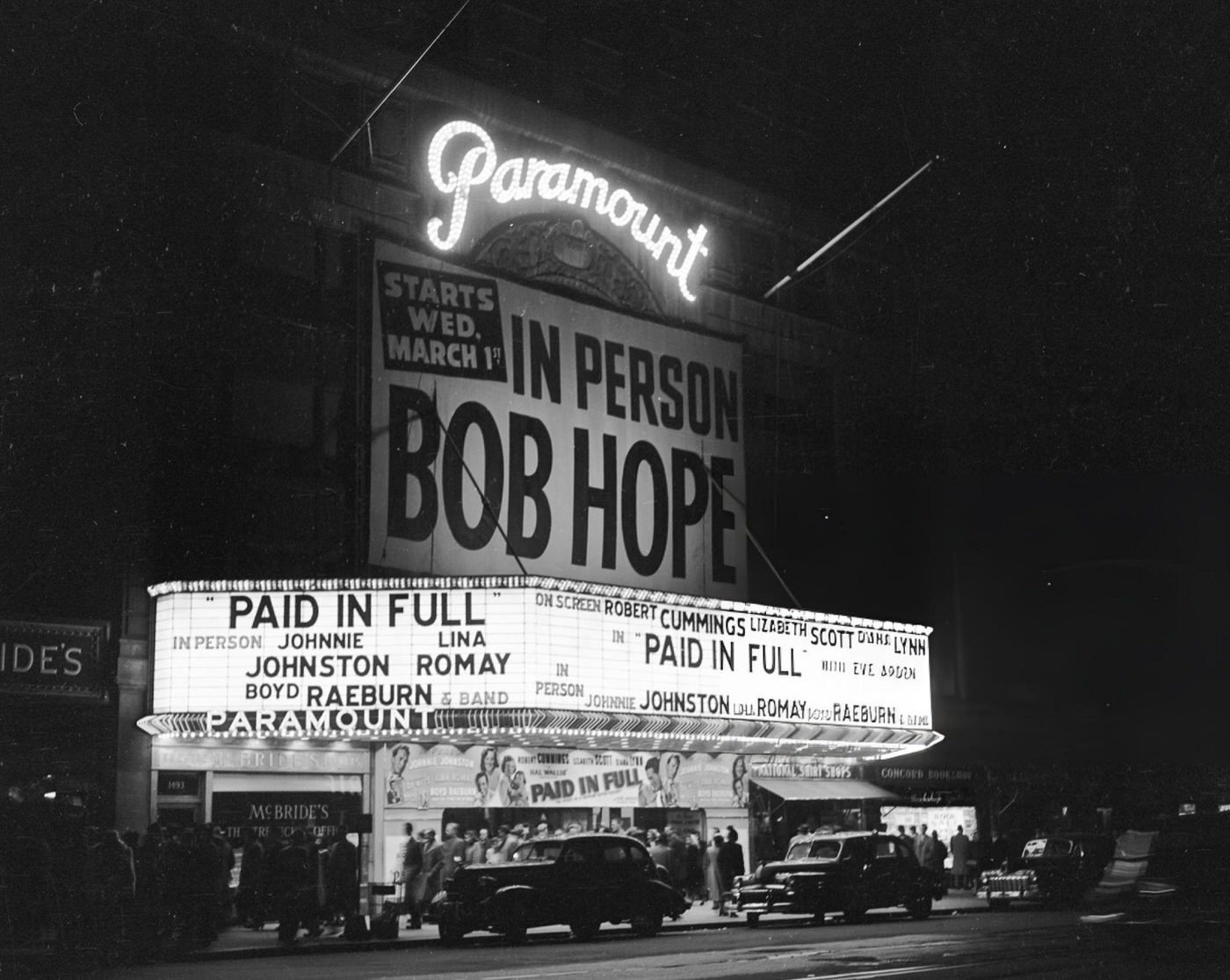 Times Square At Night Is A Bit Dimmer Than Usual During A Brownout Caused By Coal Shortage, 1950S.
