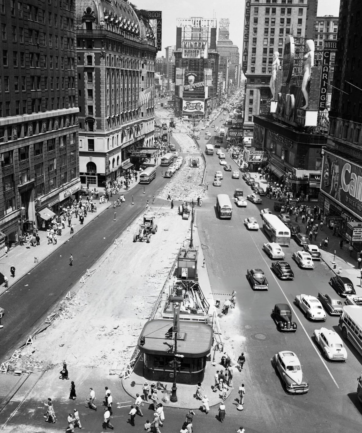 Roadworks To Widen Broadway Outside The Rivoli Theatre At W 50Th Street Near Times Square, 1950.