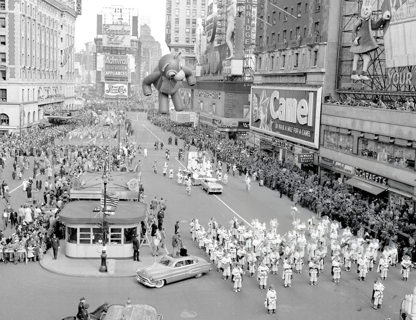 The Teddy Bear Makes Its Way Through Times Square In Macy'S Thanksgiving Day Parade, 1952.