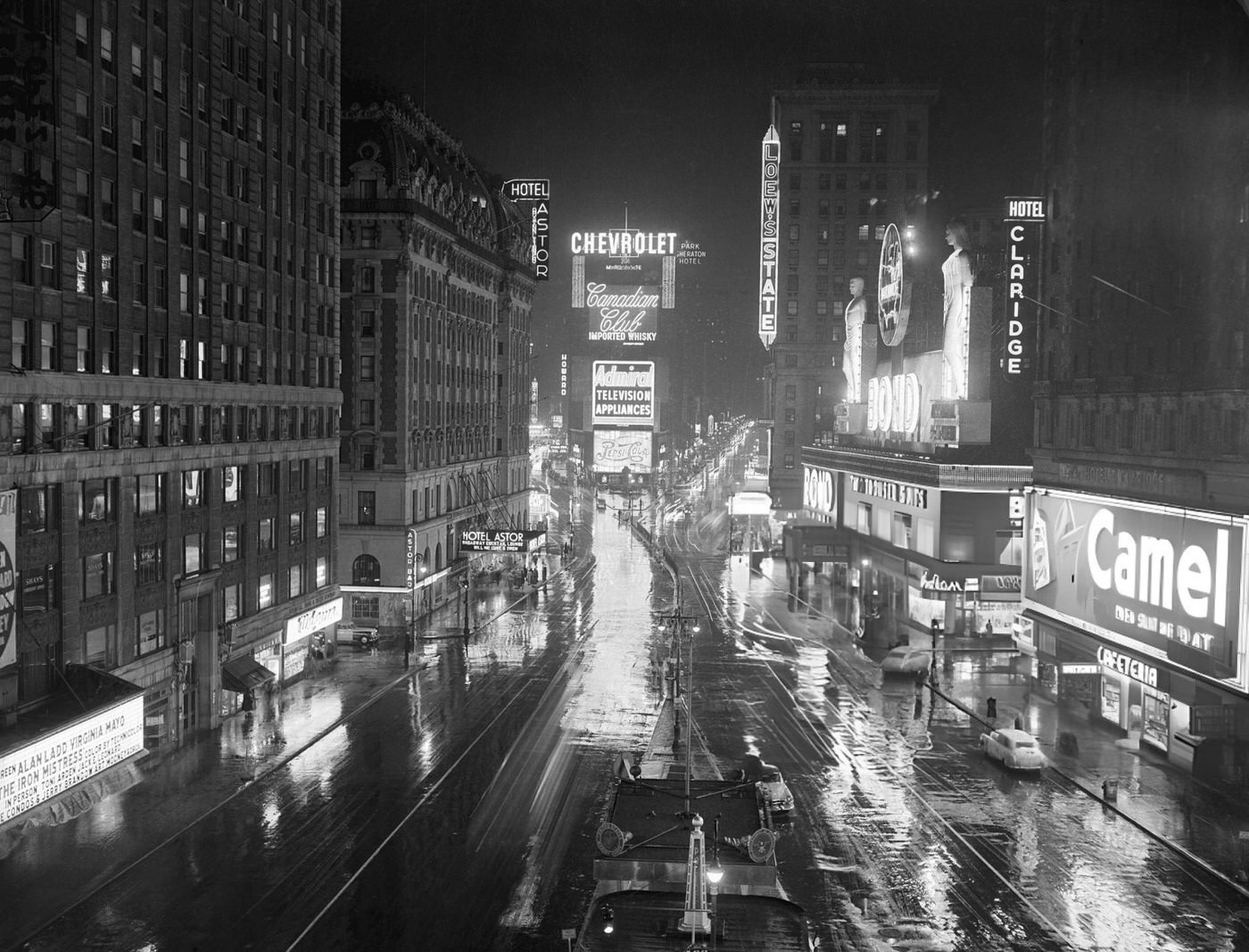 Times Square On A Rainy Night, December 5, 1952.