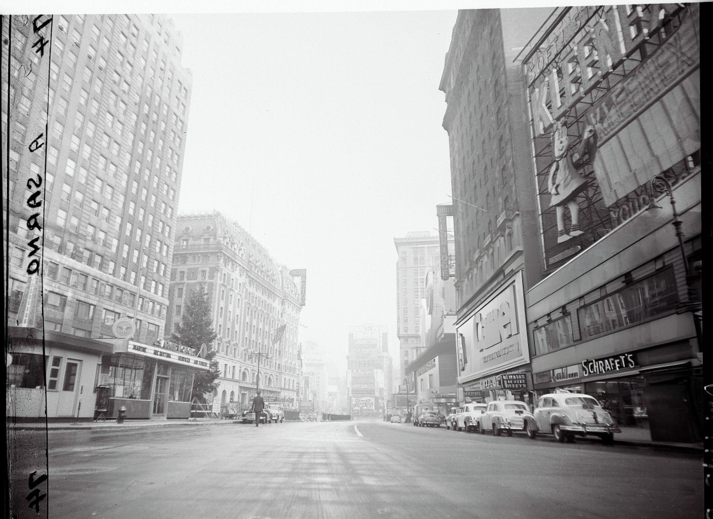 General View Of An Almost Deserted Times Square Looking North From 43Rd St., With Police Enforcing The Take Cover Rule.