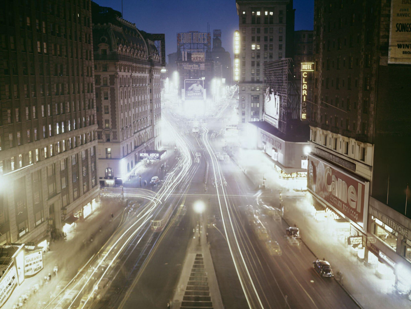 A Timelapse View Of Times Square At Night, Circa 1950.