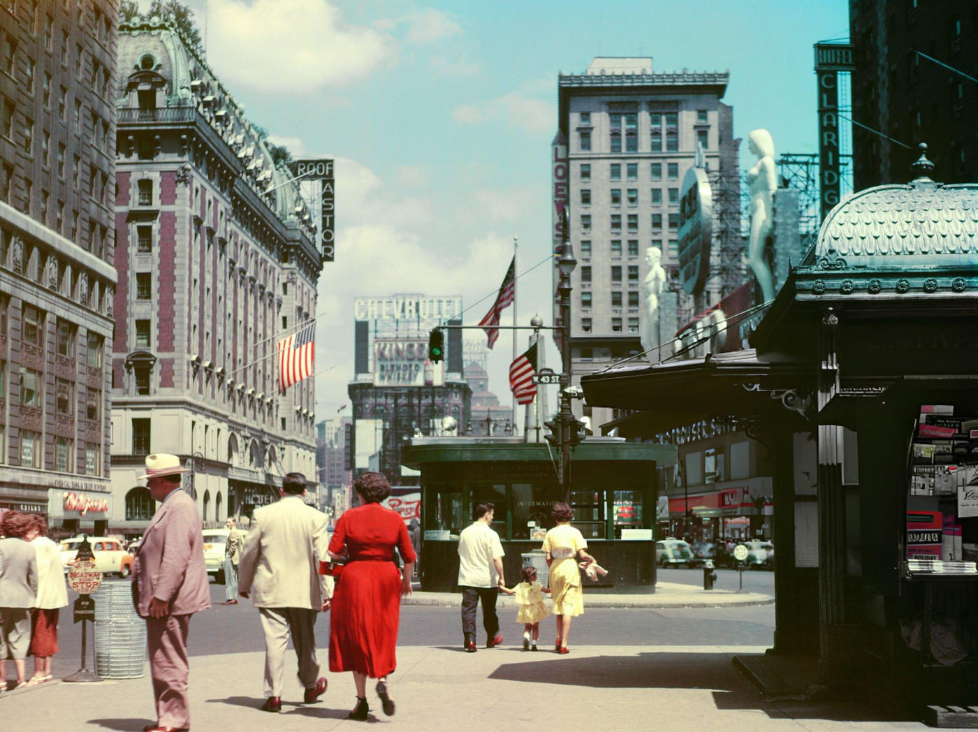 Street Level View Of Times Square In Daytime Looking North From 43Rd Street, 1950S.