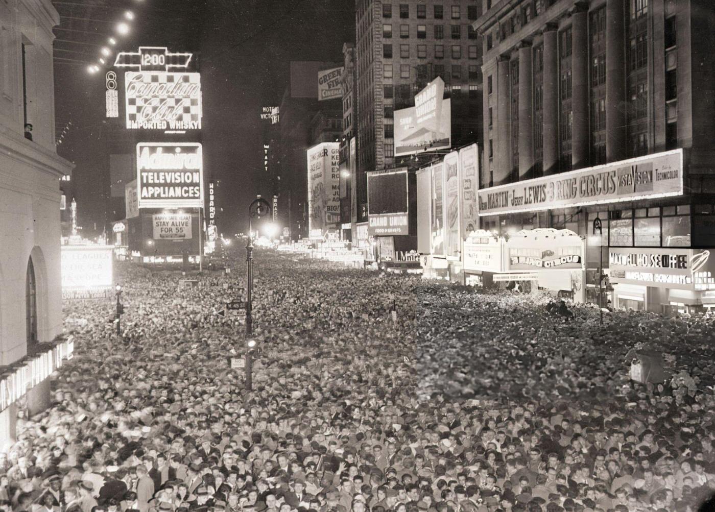An Estimated Half-Million People Gathered In Times Square To Usher In The New Year, 1955.