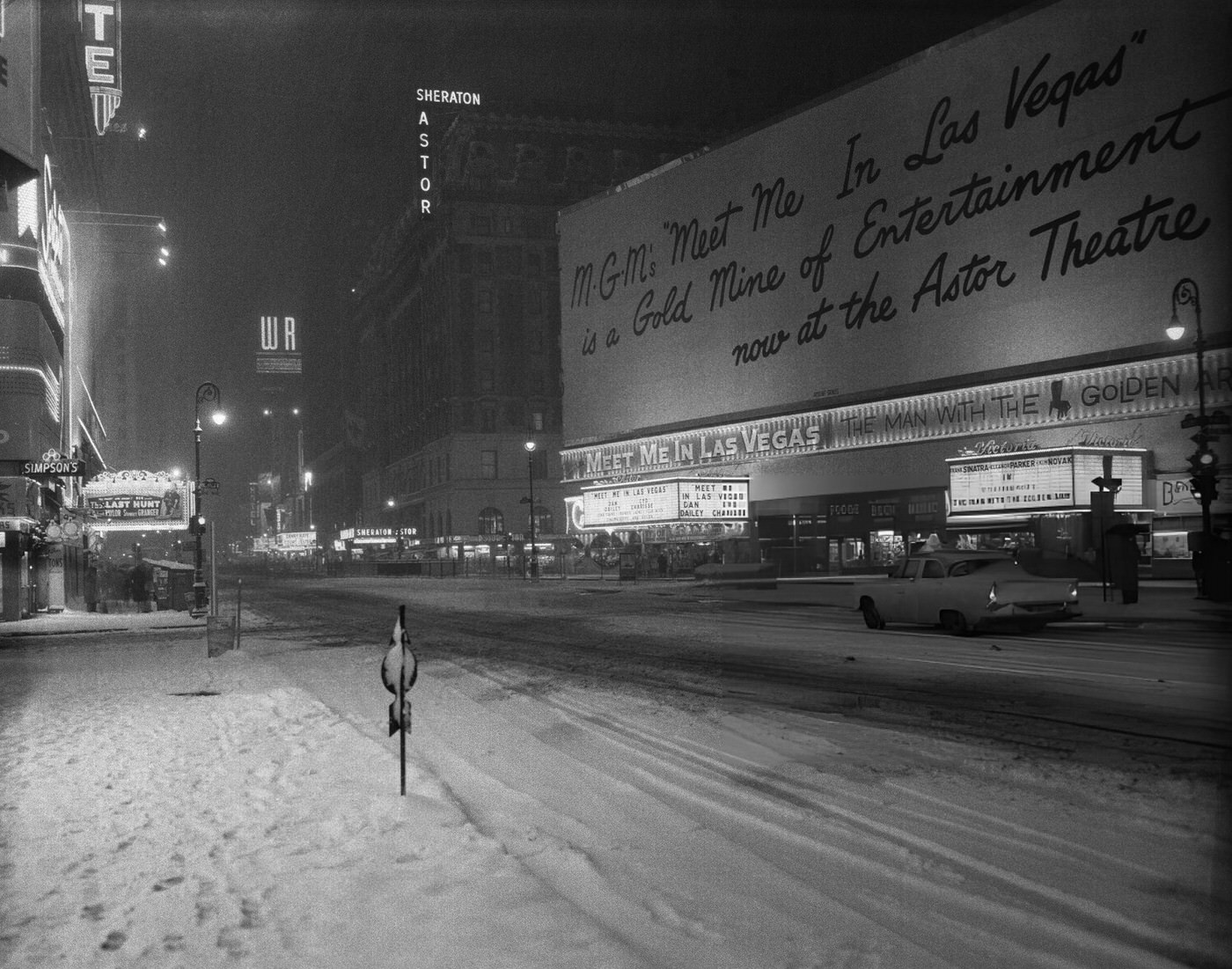 Times Square Deserted During A Raging Snowstorm That Dropped Three Inches Of Snow On The City.