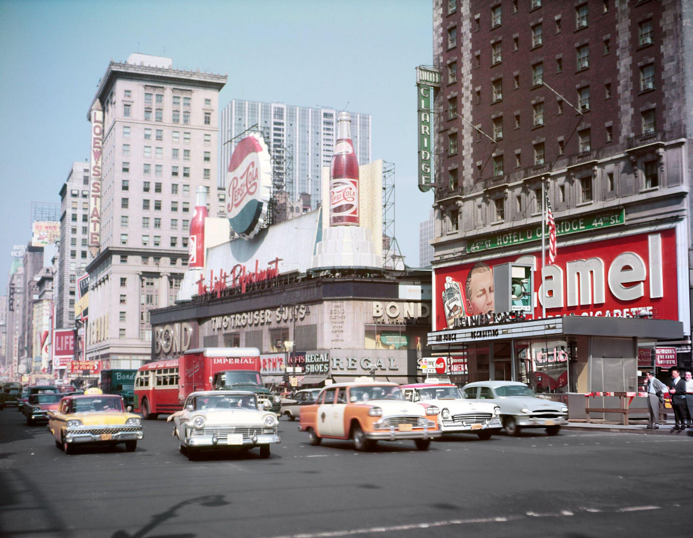 Daytime Cars And Traffic In Times Square Looking North Uptown From Broadway And 43Rd Street, 1950S.