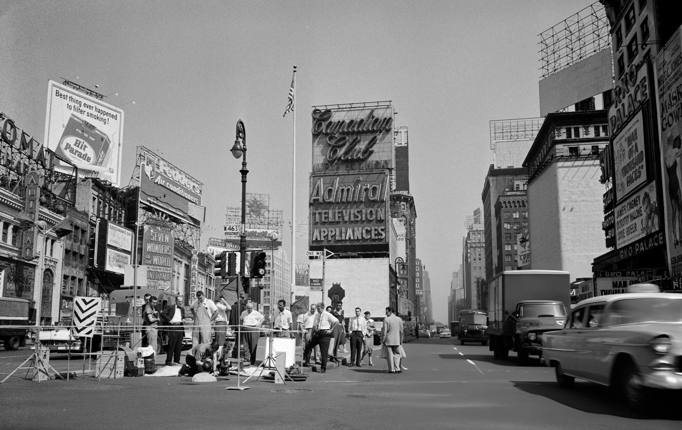 Film Crew Shooting Panoramic Shots Of Times Square, September 13, 1957.