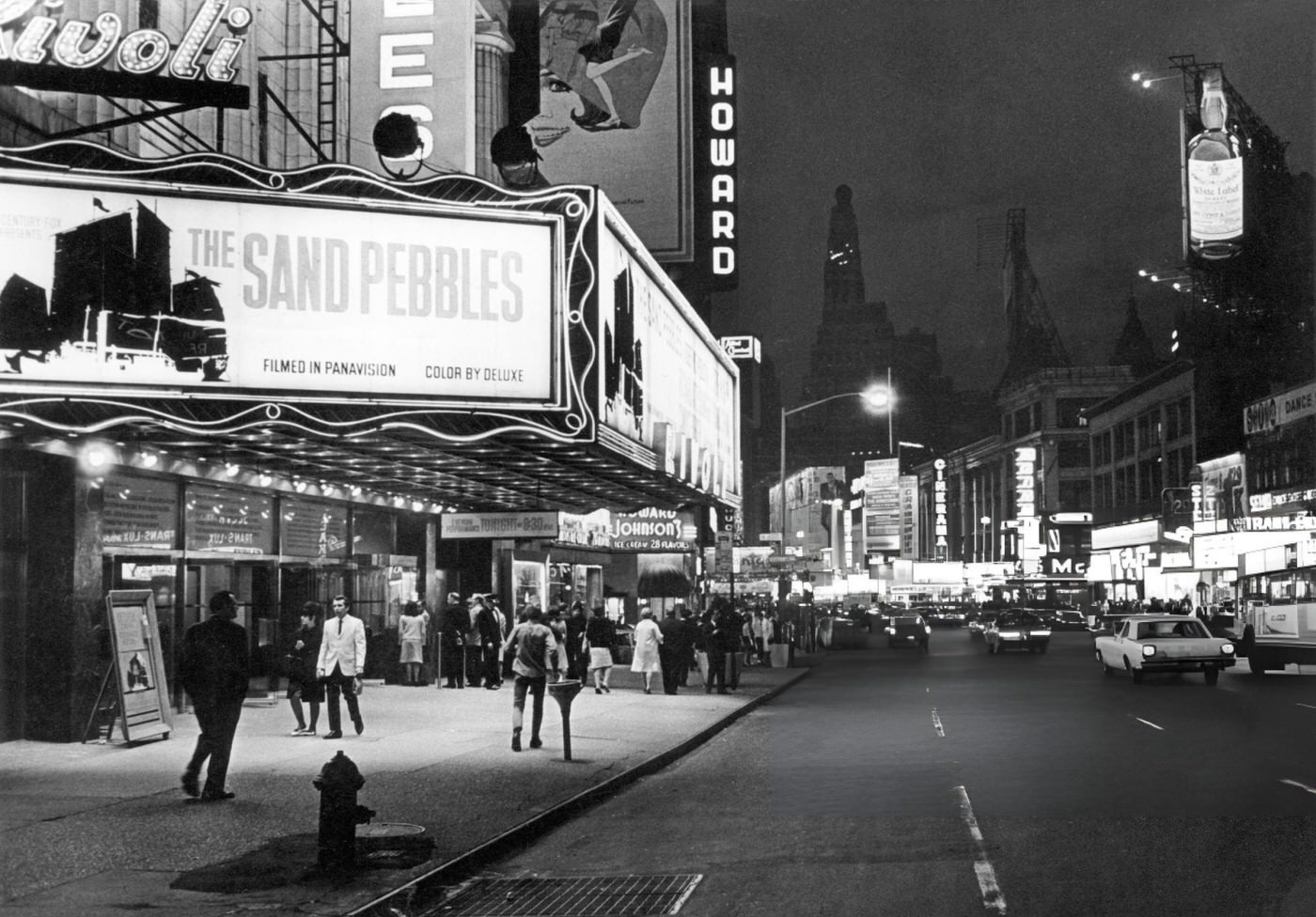 A Night Street Scene At 47Th Street Near Times Square, Showing The Rivoli Cinema, Circa 1958.