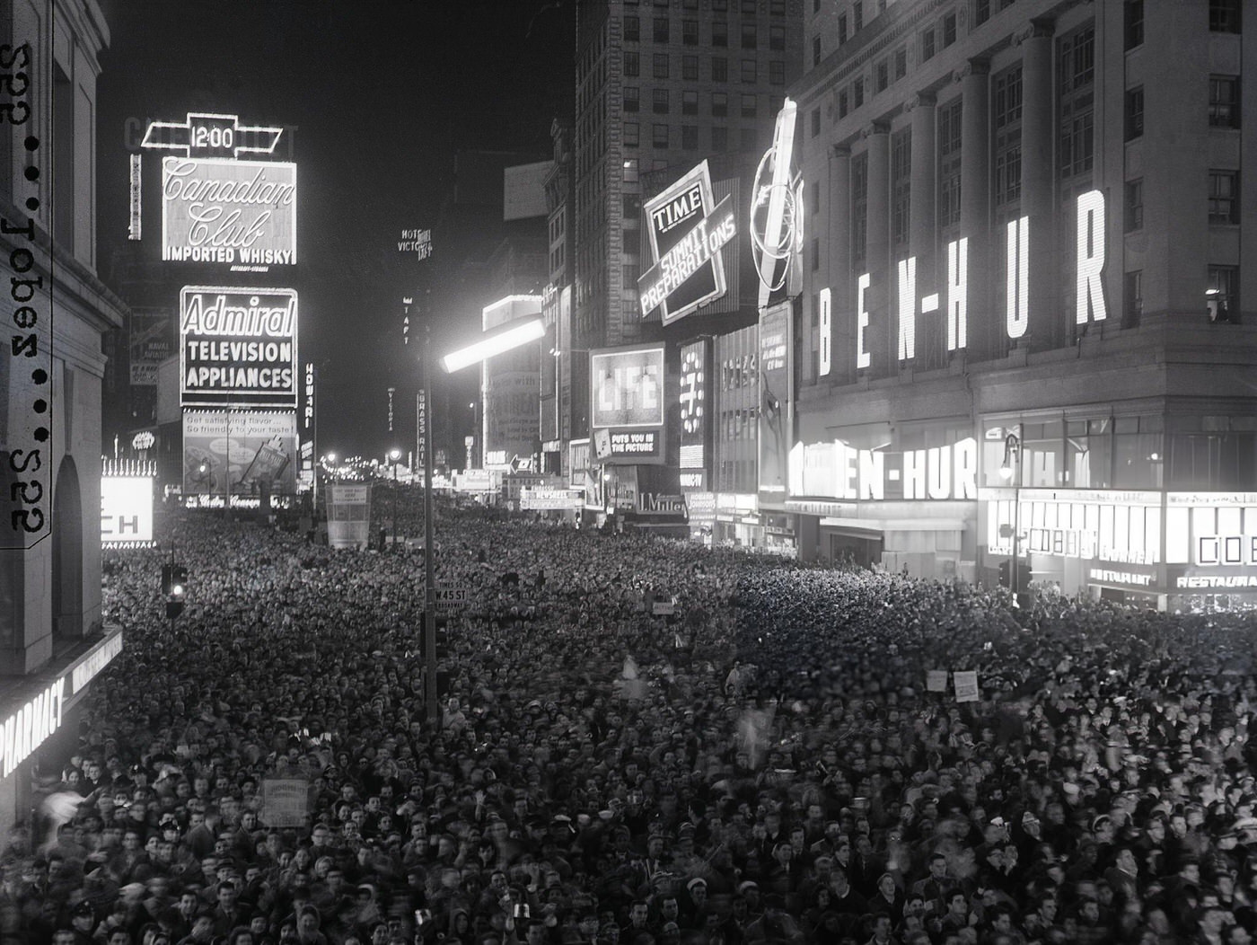 Cheers Rise From The Crowd As The Clock Strikes Twelve In Times Square On New Year'S 1960.