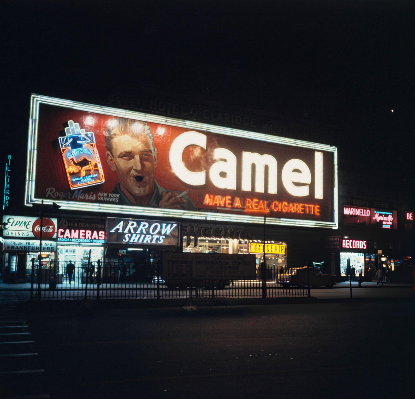 An Advertisement For Camel Cigarettes Featuring Roger Maris, In Times Square, Circa 1962.