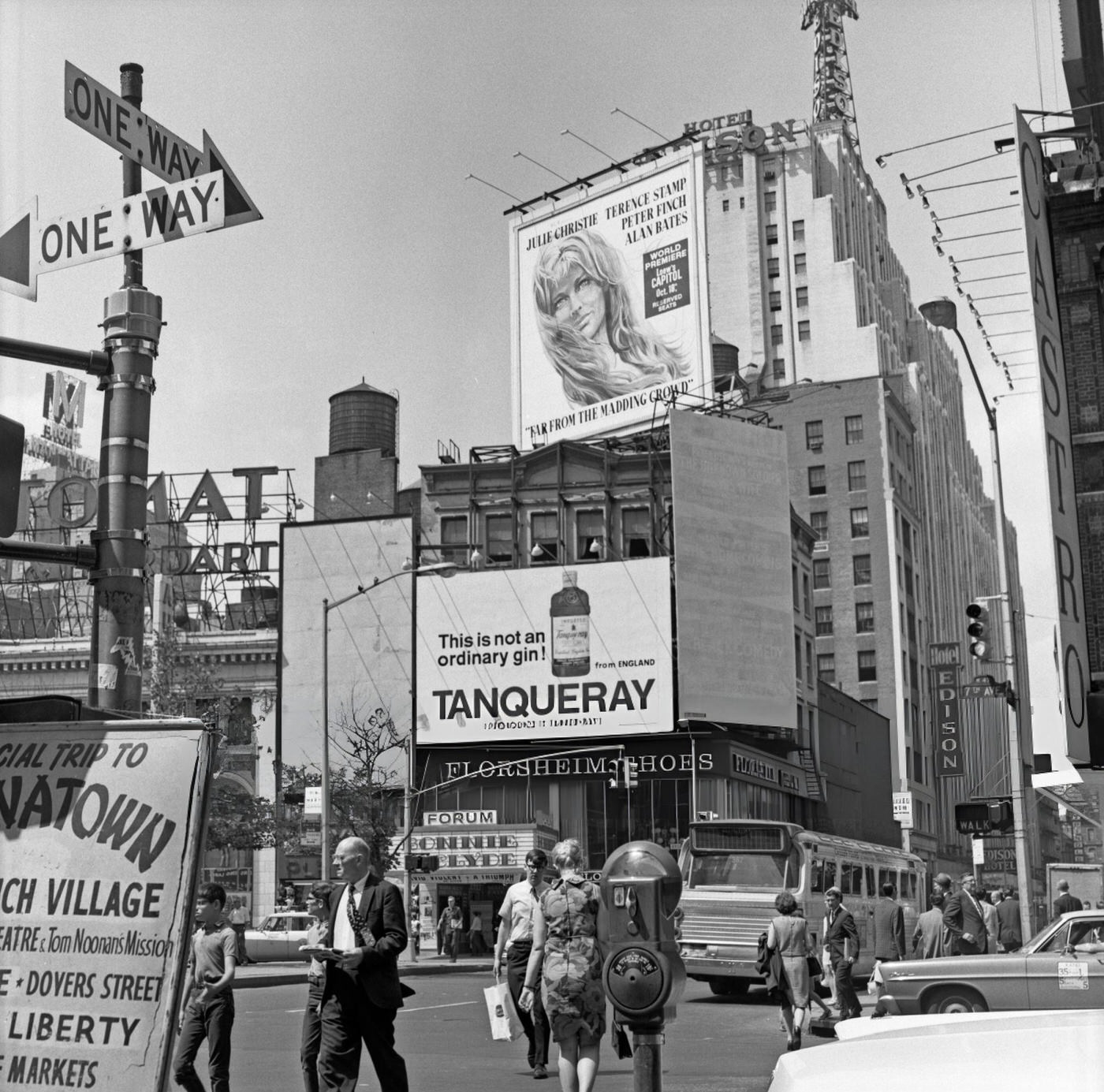 Pedestrians Cross Seventh Avenue And 47Th Street Near The Edison Hotel And Forum Movie Theater In Times Square, June 1, 1967.