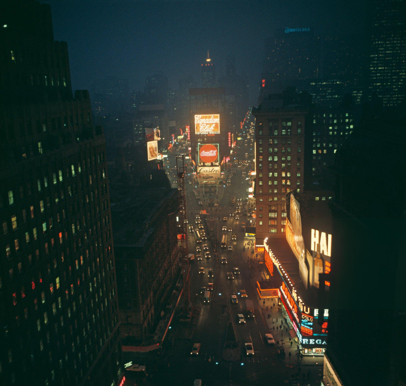 High Angle View Of Illuminated Buildings Near Times Square, November 24, 1967.