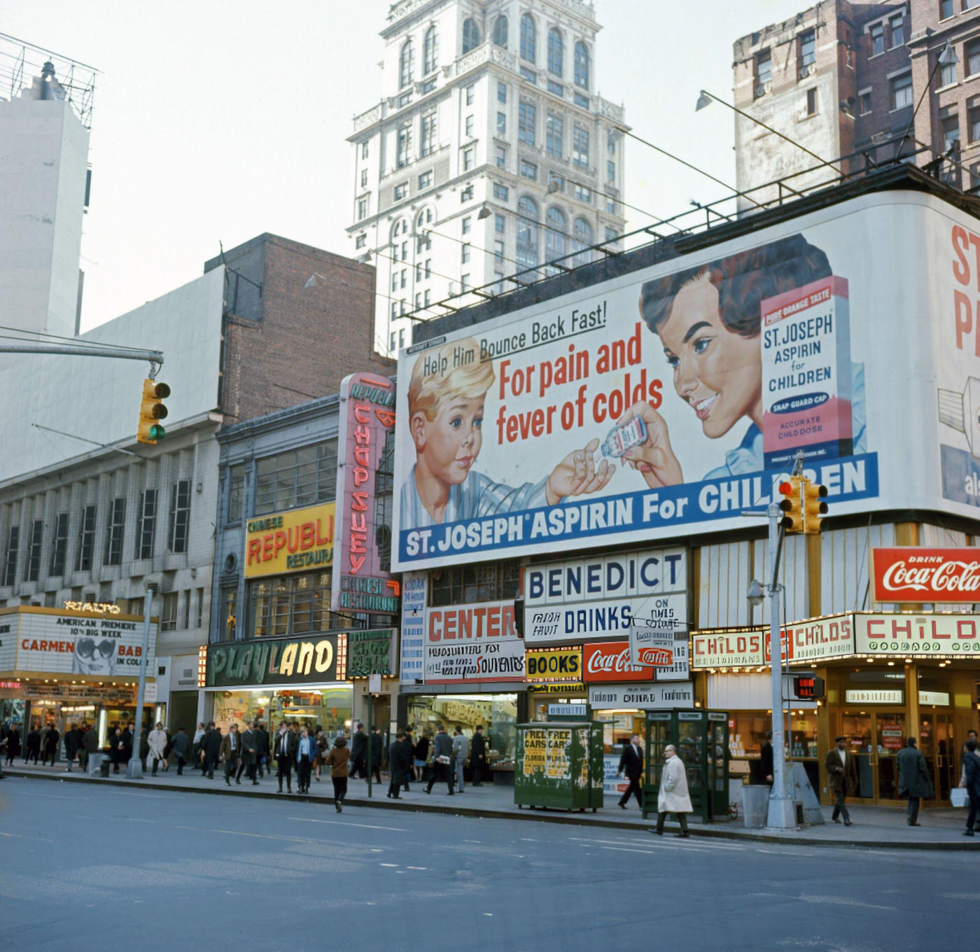 View Of Businesses On The Northwest Corner Of 7Th Avenue And 42Nd Street In Times Square, December 1, 1967.