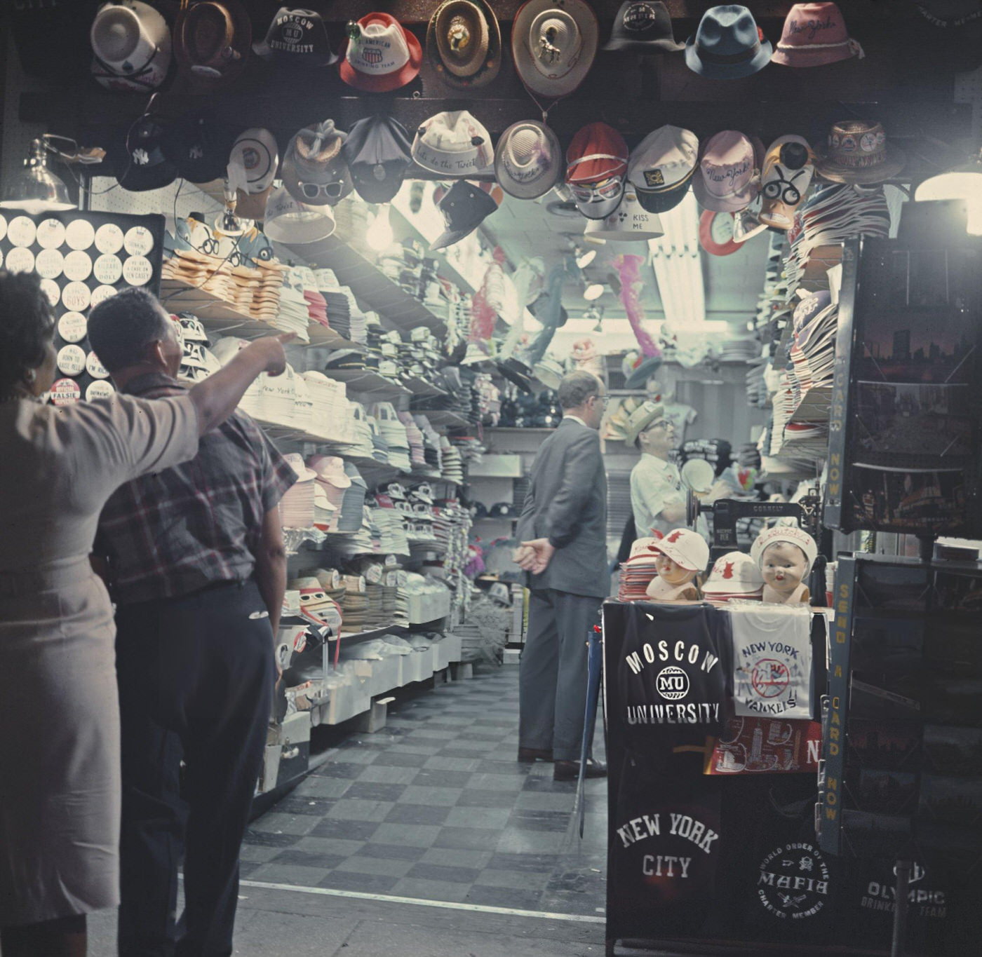 A Souvenir Hat Shop In Times Square, Circa 1961.