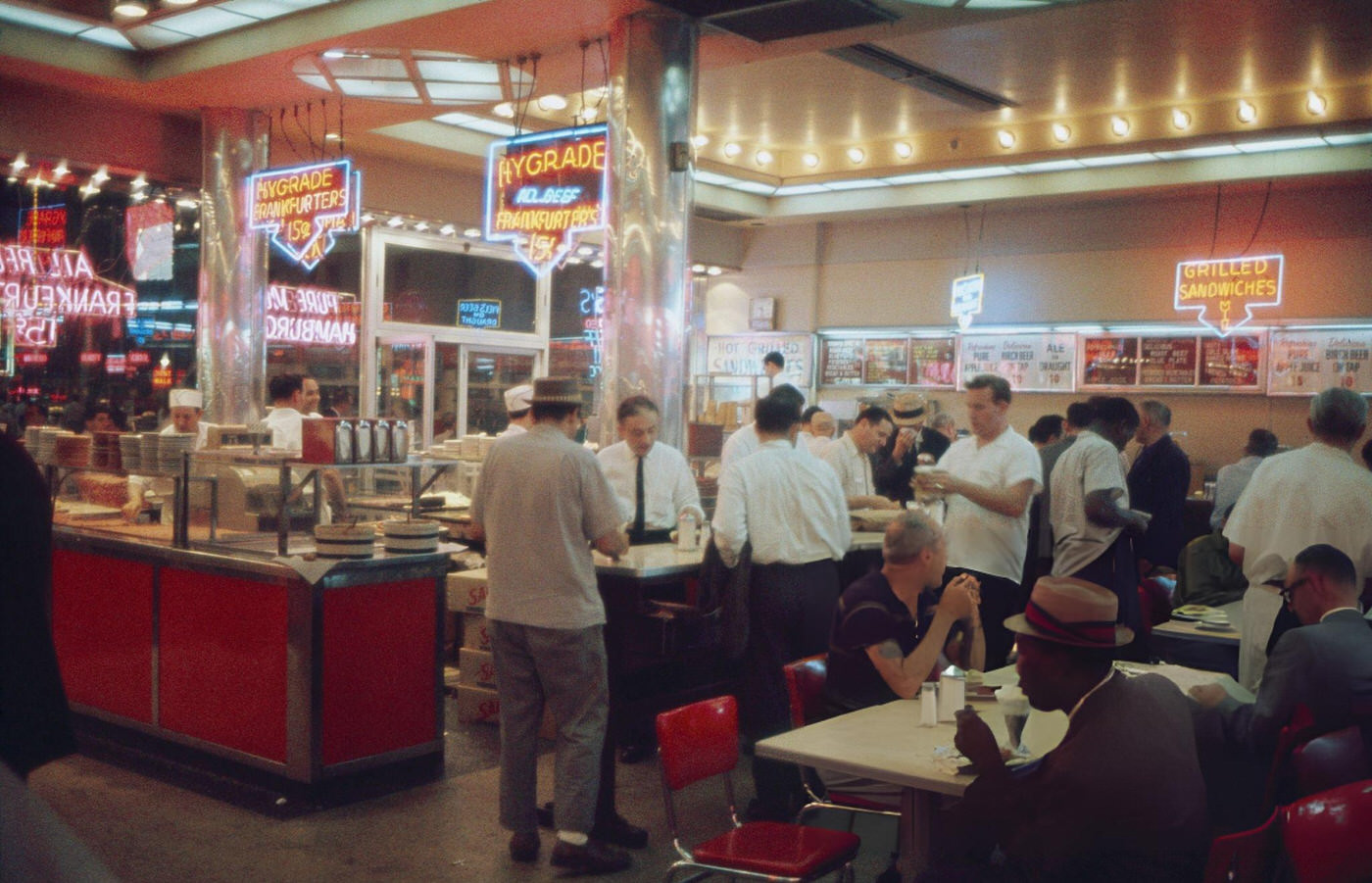 Customers Inside Fast Food Diner At Night, Times Square, July 1961.