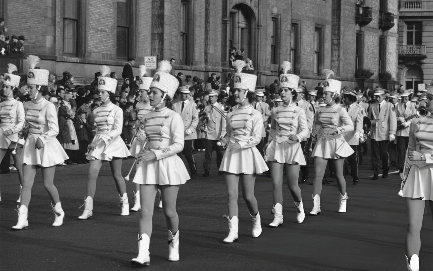 Majorettes Parade In The Thanksgiving Parade Near Times Square, November 26, 1961.