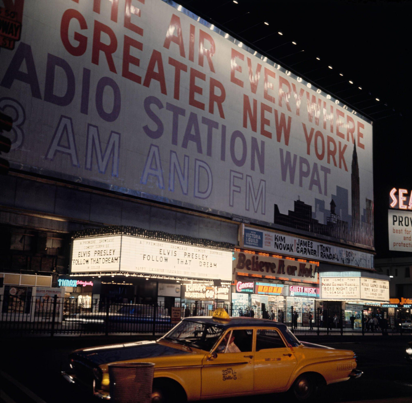 The Elvis Presley Film 'Follow That Dream' Is Advertised At A Cinema In Times Square, 1962.