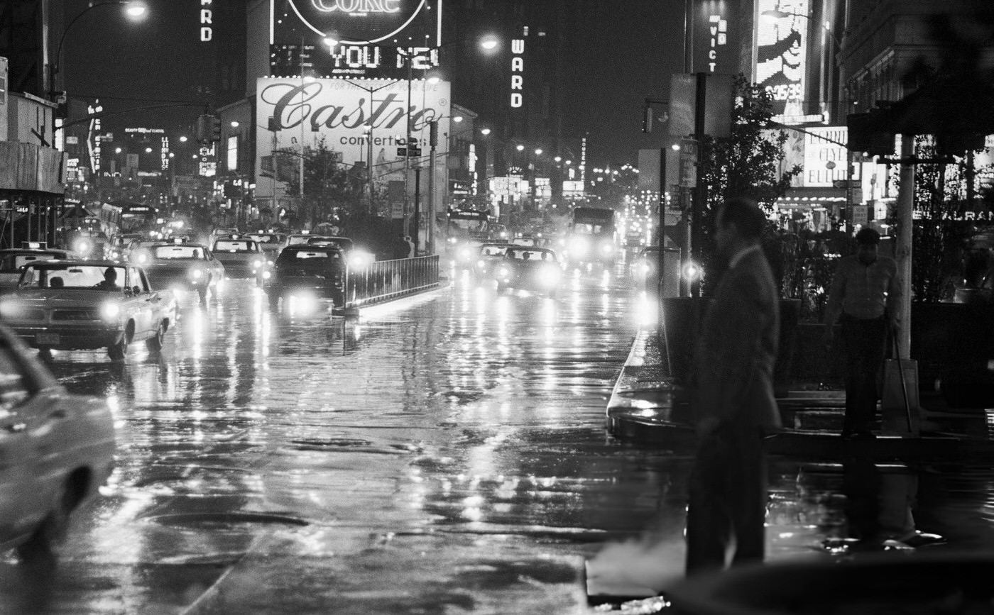 A Night Rain Scene In Times Square.