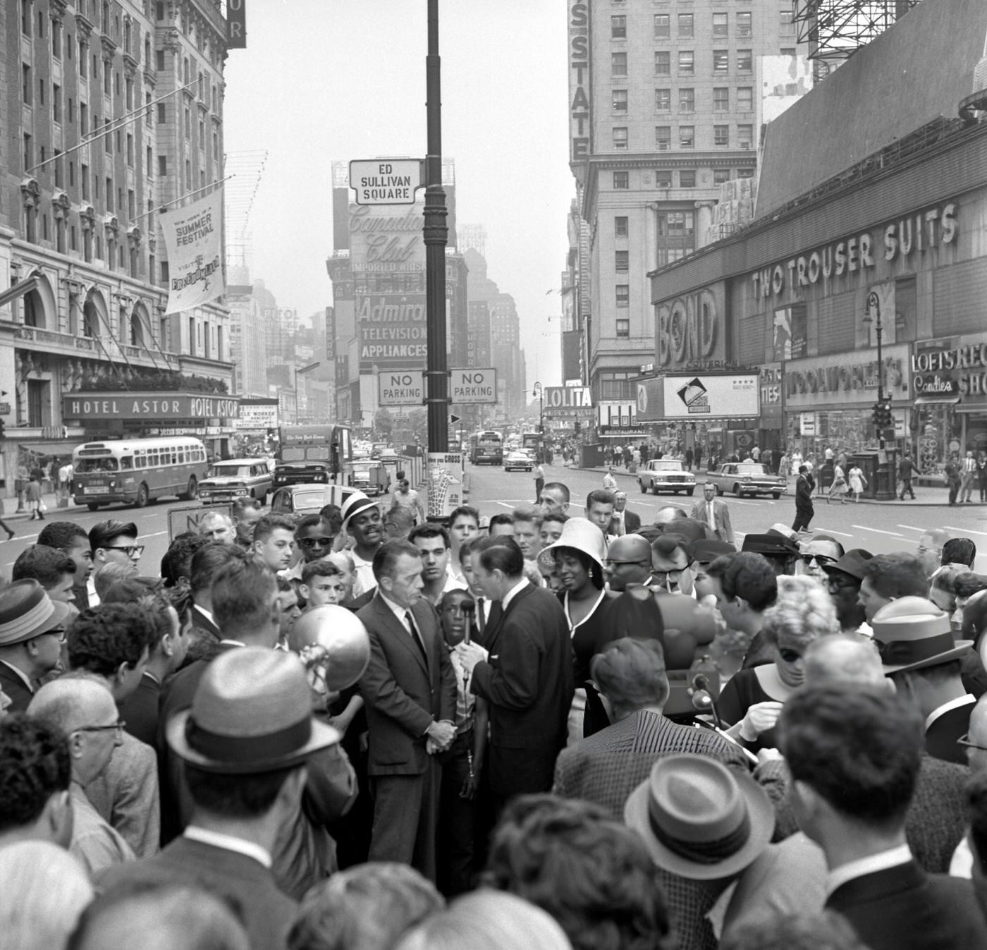 Ed Sullivan Is Interviewed In Times Square, June 22, 1962.